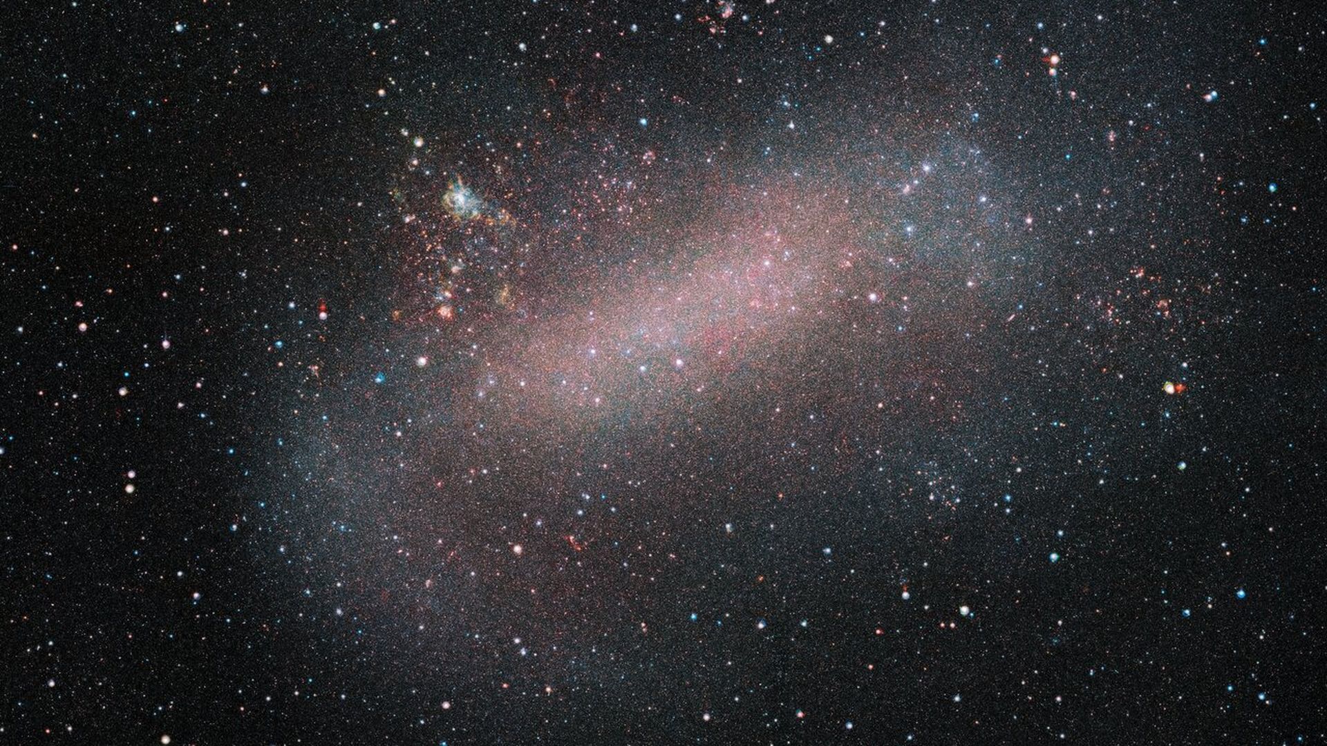 The Large Magellanic Cloud shining in pink and purple