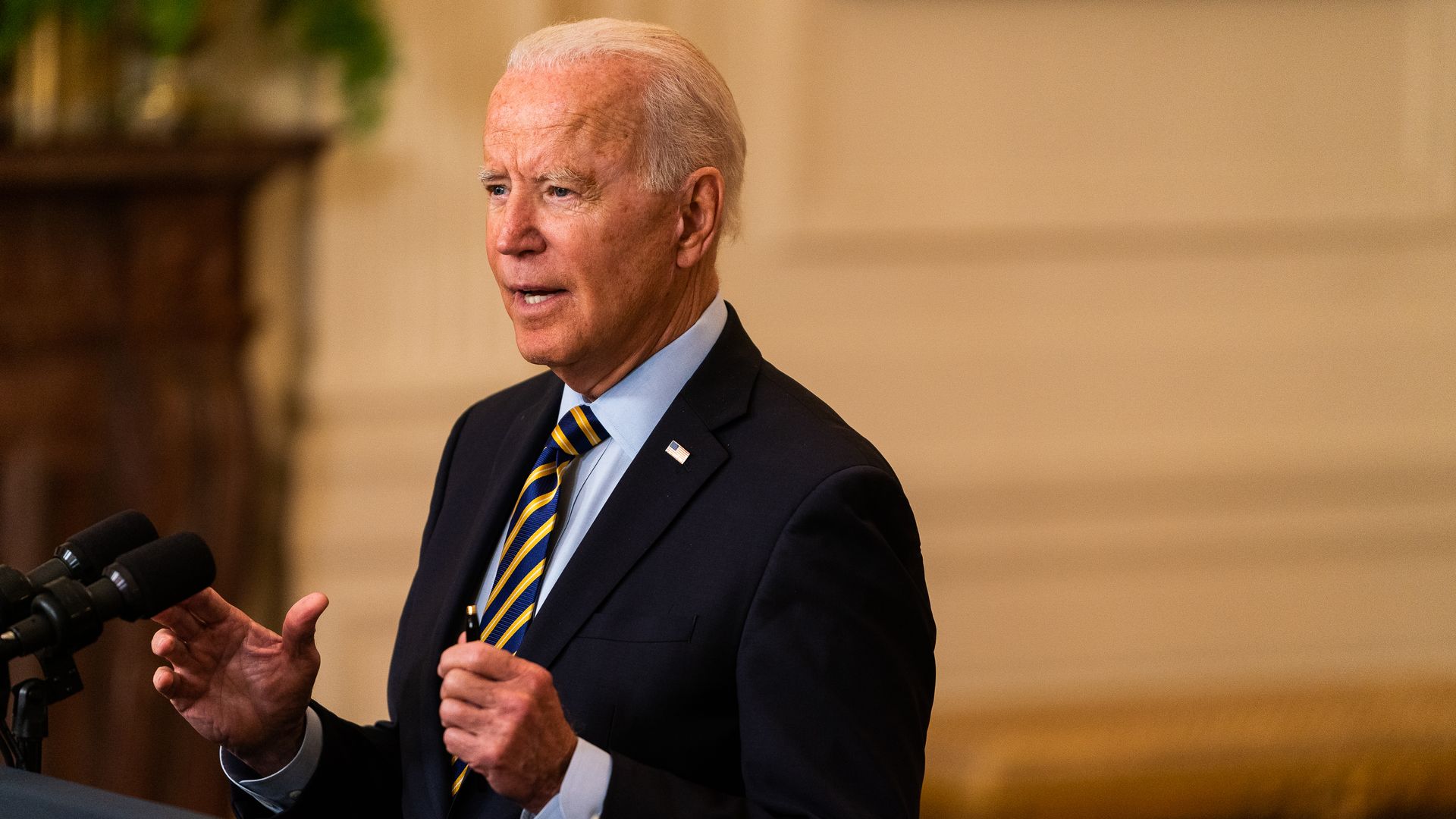 Joe Biden delivers remark regarding the Afghanistan drawdown in the East Room of the White House on July 8, 2021.
