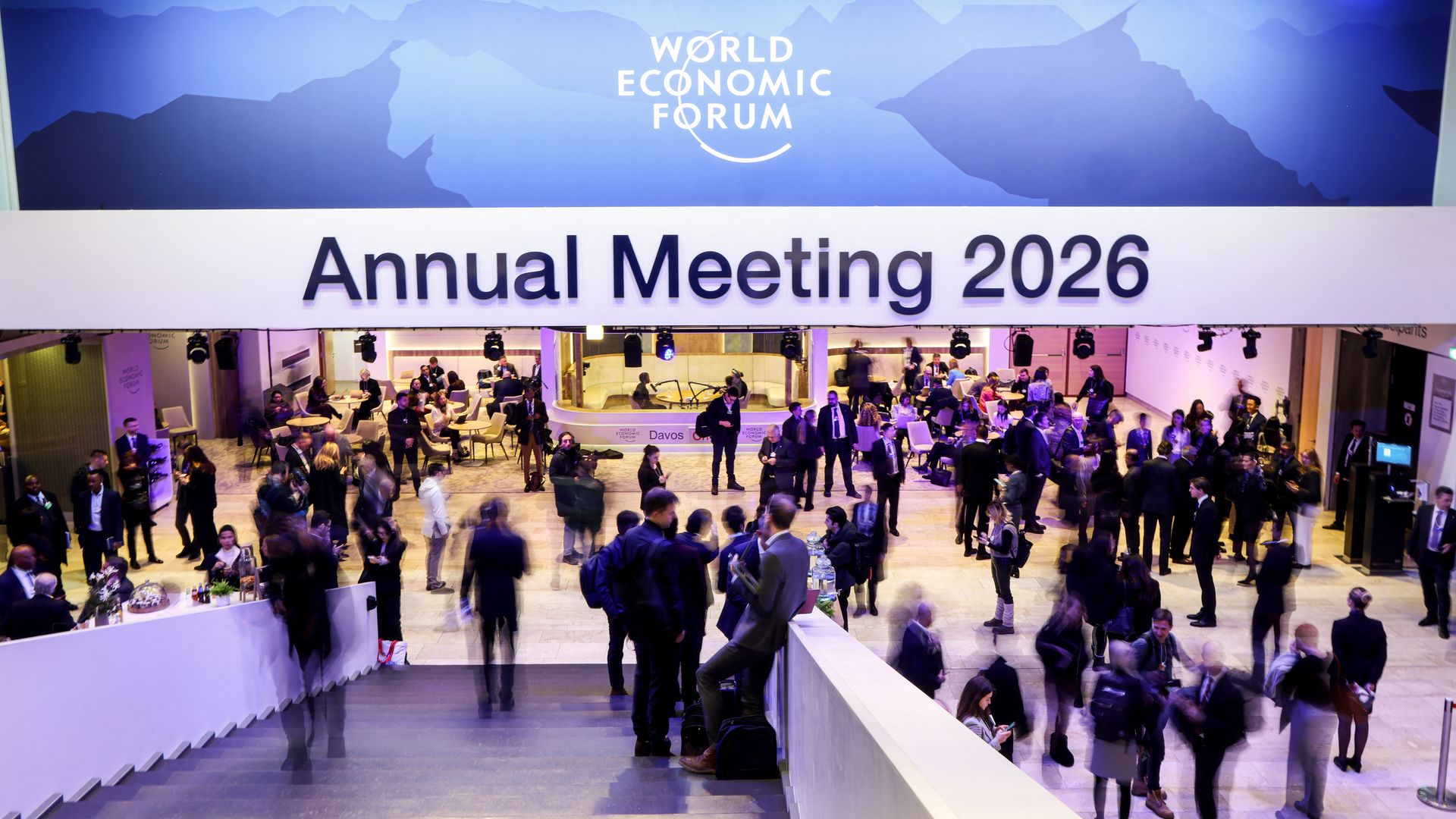 Visitors attend the World Economic Forum (WEF) annual meeting in Davos on January 20, 2026. The World Economic Forum takes place in Davos from January 19 to January 23, 2026. (Photo by Ludovic MARIN / AFP via Getty Images)