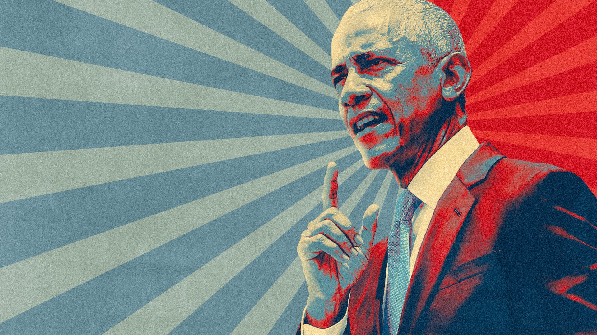 Photo illustration of former U.S. President Barack Obama with radial lines behind him in the style of his 2008 campaign poster