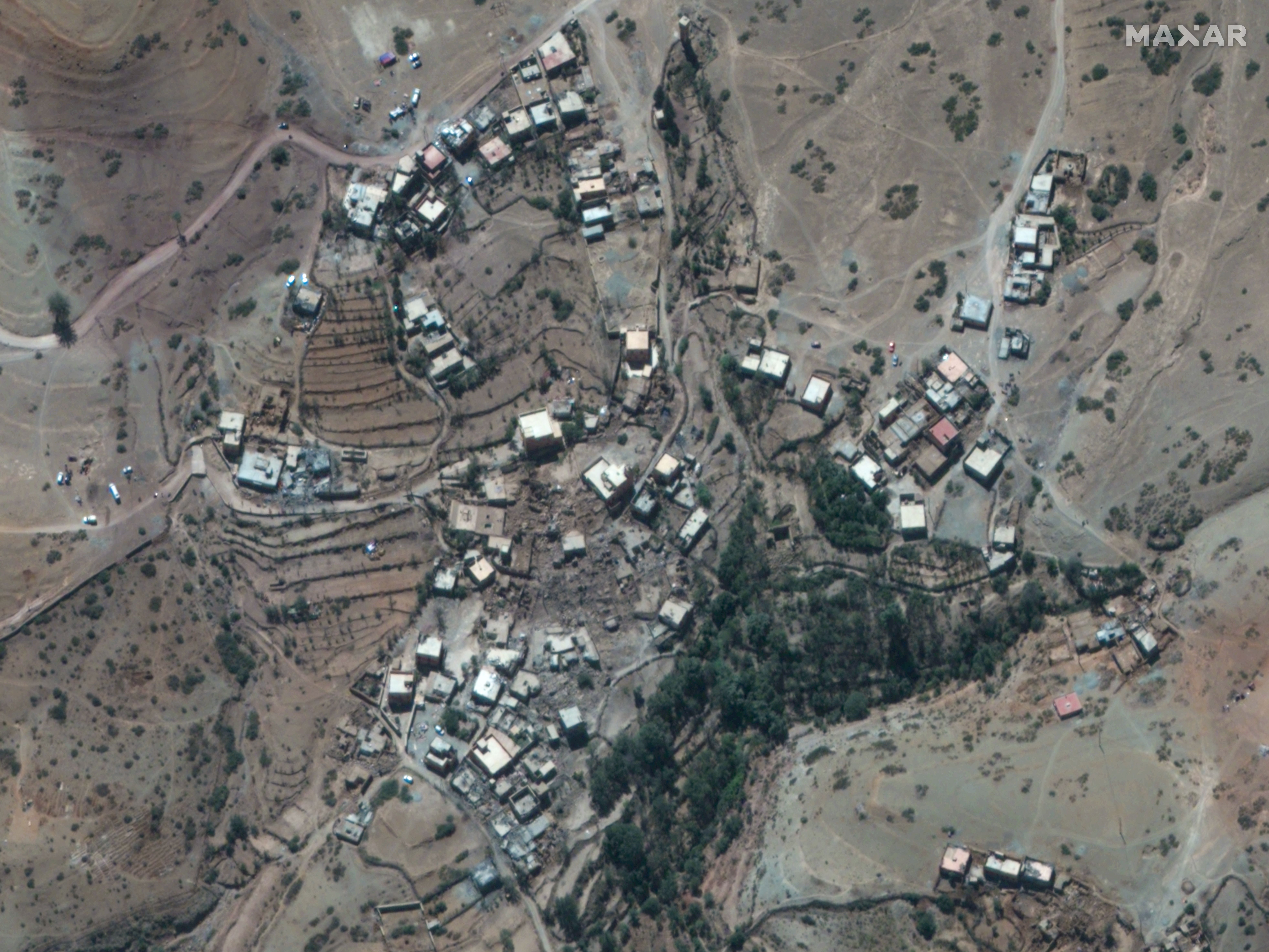 Satellite image shows the Moroccan town of Talat N'yaaqoub after Friday's earthquake.