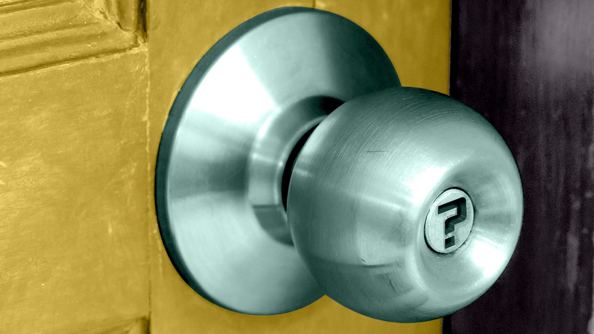 Illustration of a doorknob with a question mark-shaped keyhole.