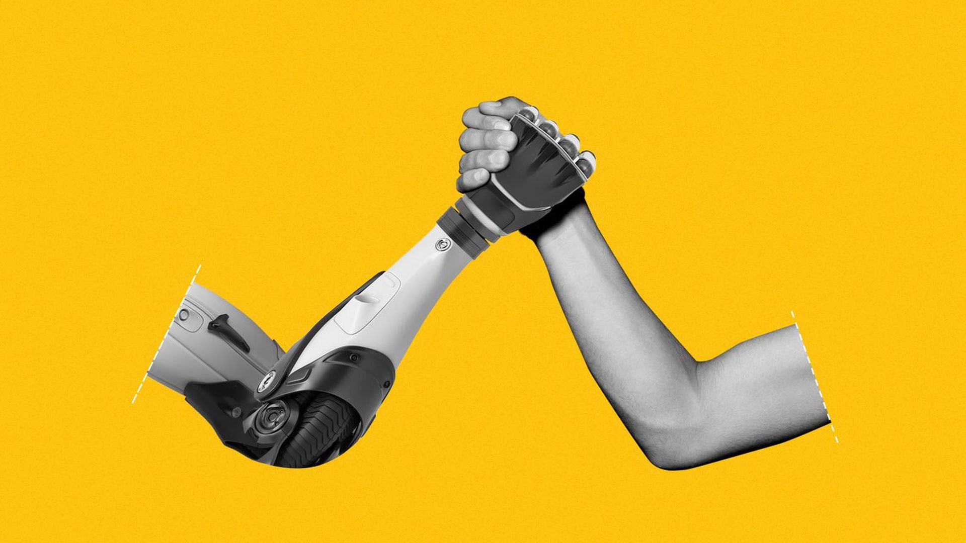 robot and human arm clasp hands