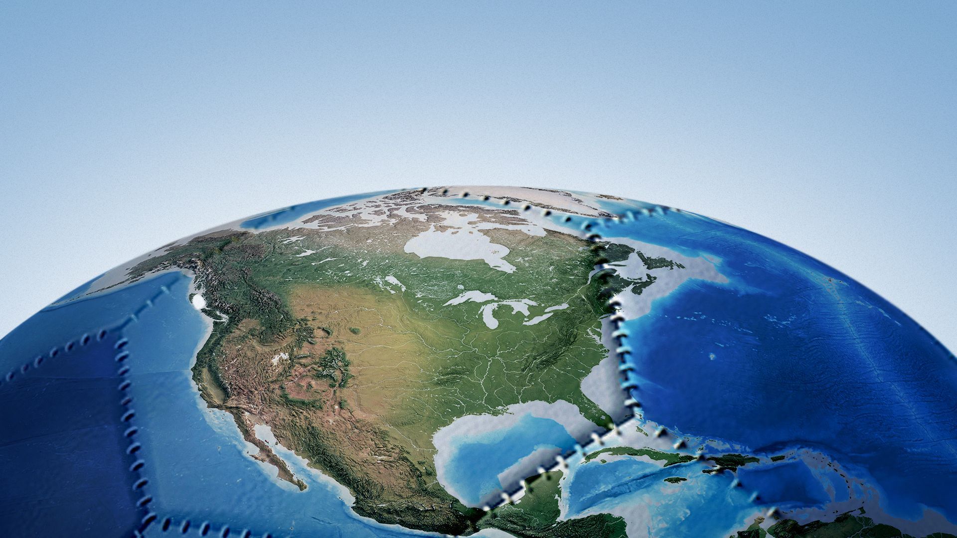 Illustration of a giant soccer ball with North America overlaid