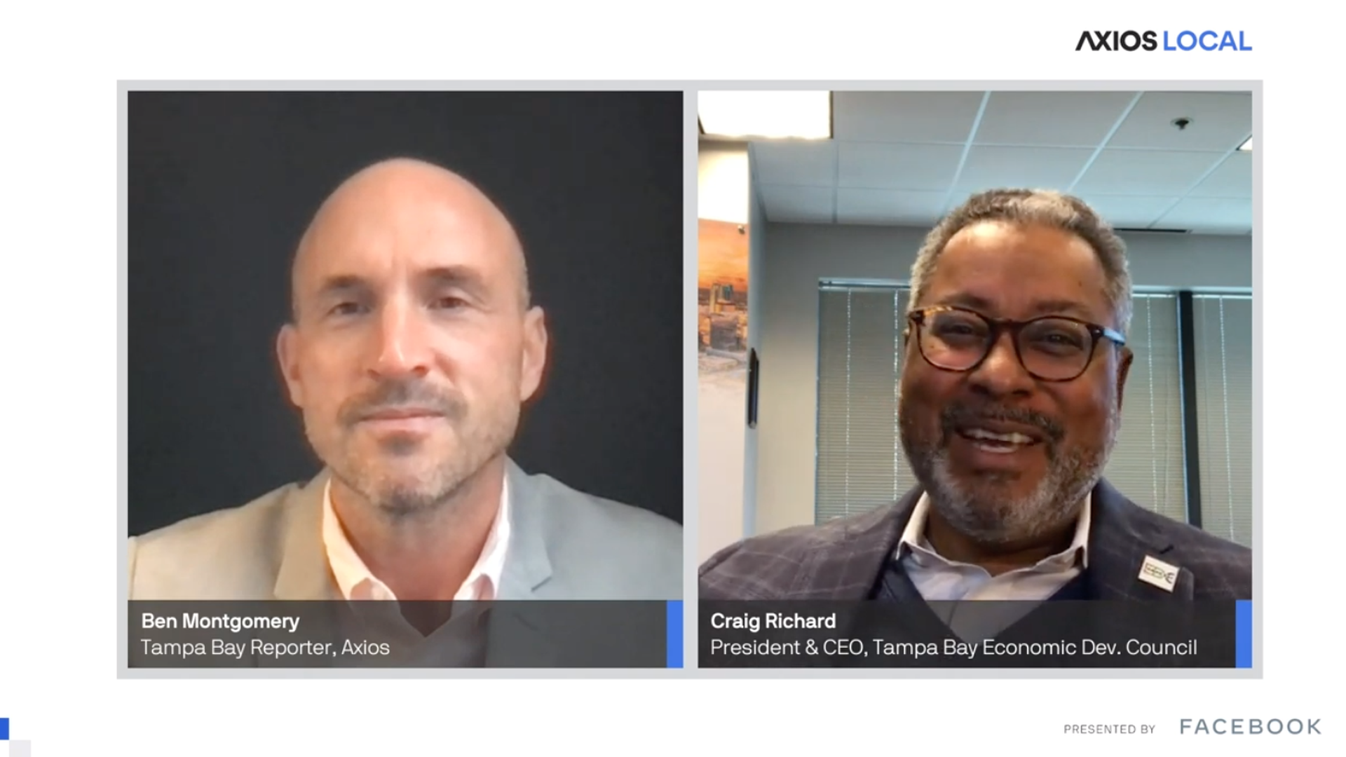 Axios Tampa Bay's Ben Montgomery (L) and Tampa Bay Economic Development Council CEO Craig Richard (R). Photo courtesy of Axios Events