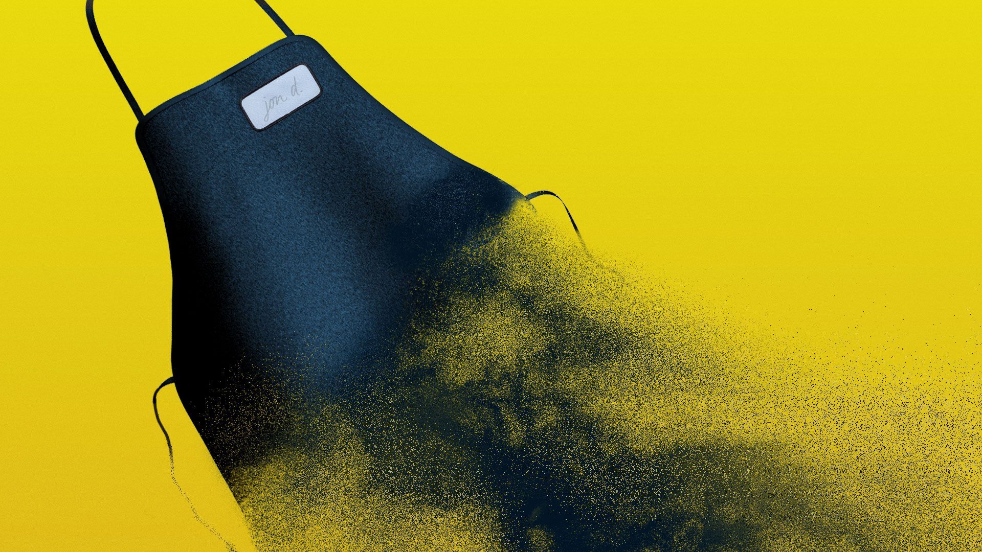 Illustration of a worker’s apron disintegrating and disappearing