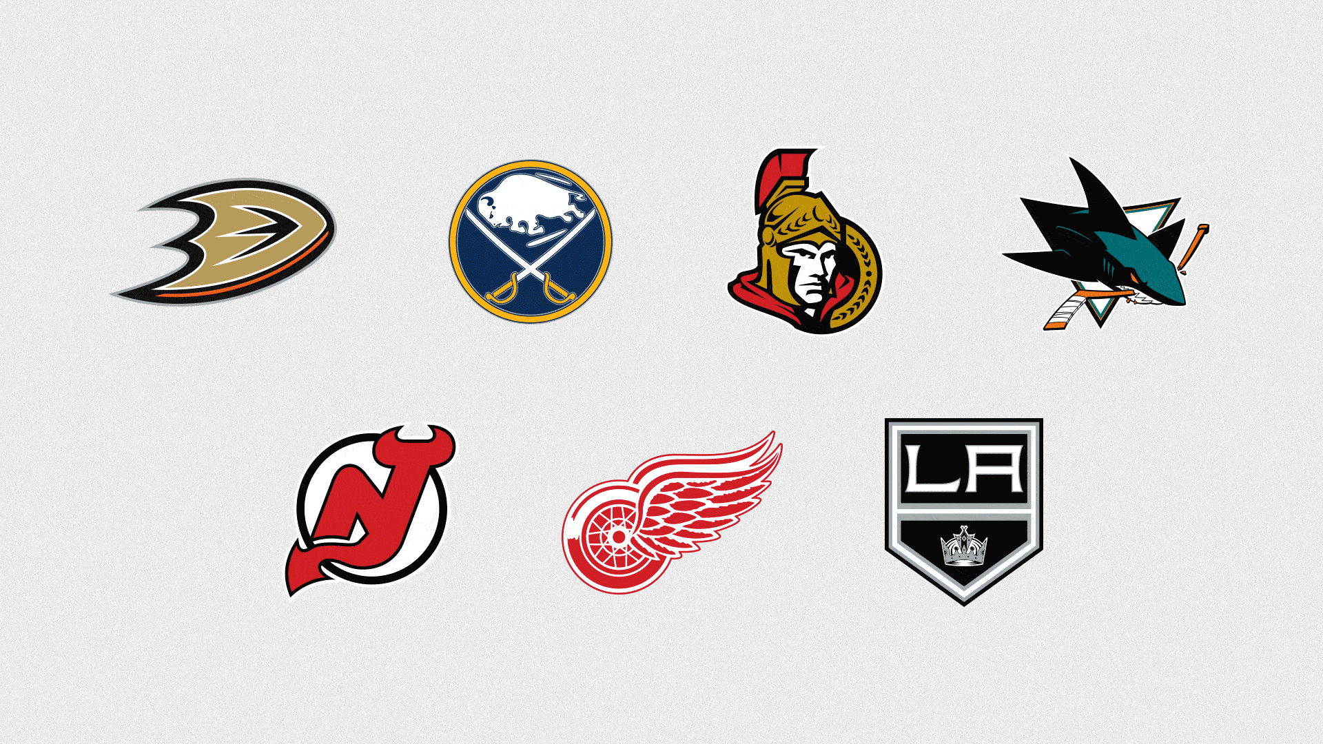 Illustration of NHL teams (Ducks, Kings, Sharks, Sabres, Devils, Senators, Red Wings) logo's disappearing