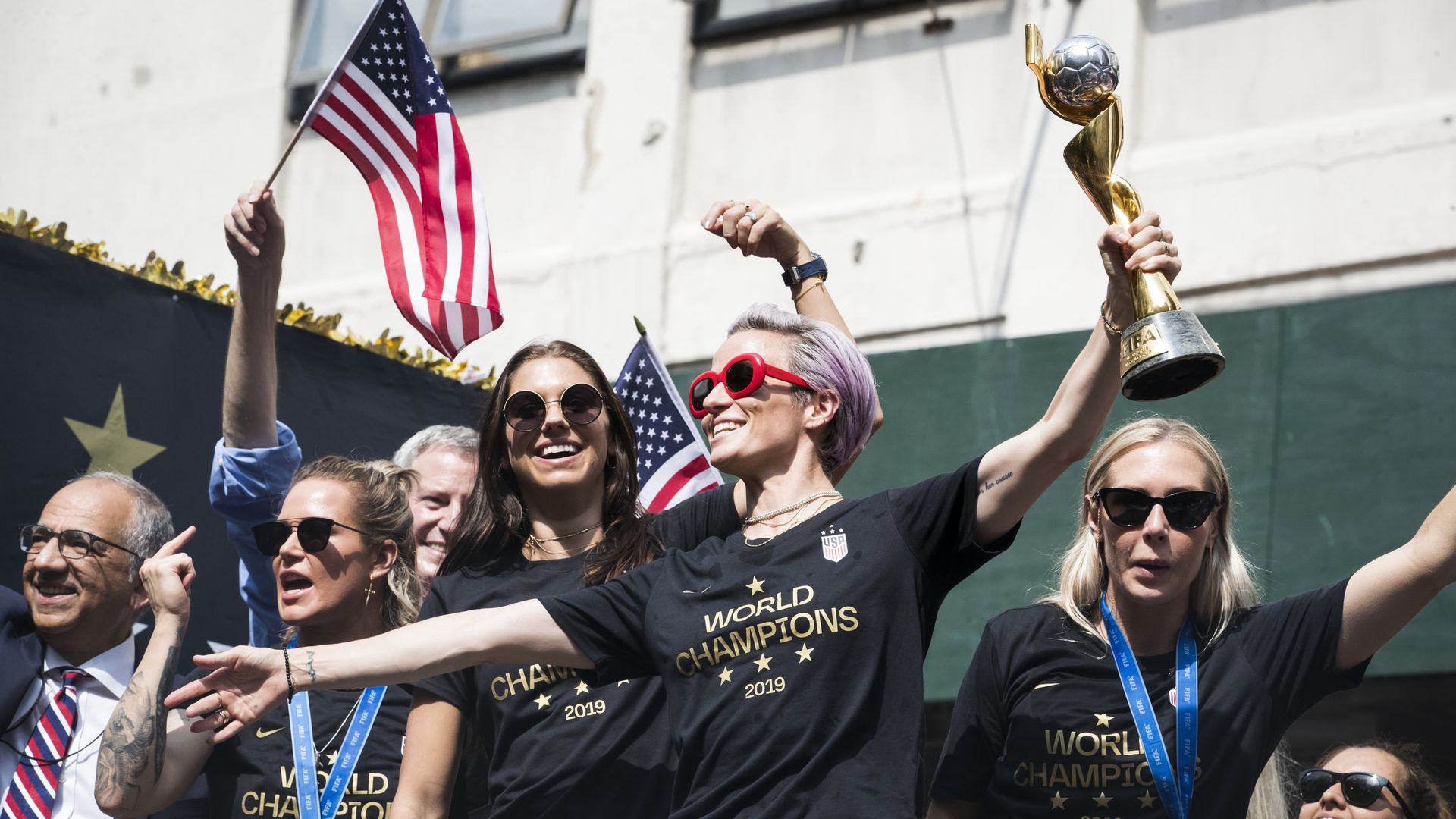 Megan Rapinoe #15 of United States holds the 2019 FIFA World Cup Champion Trophy