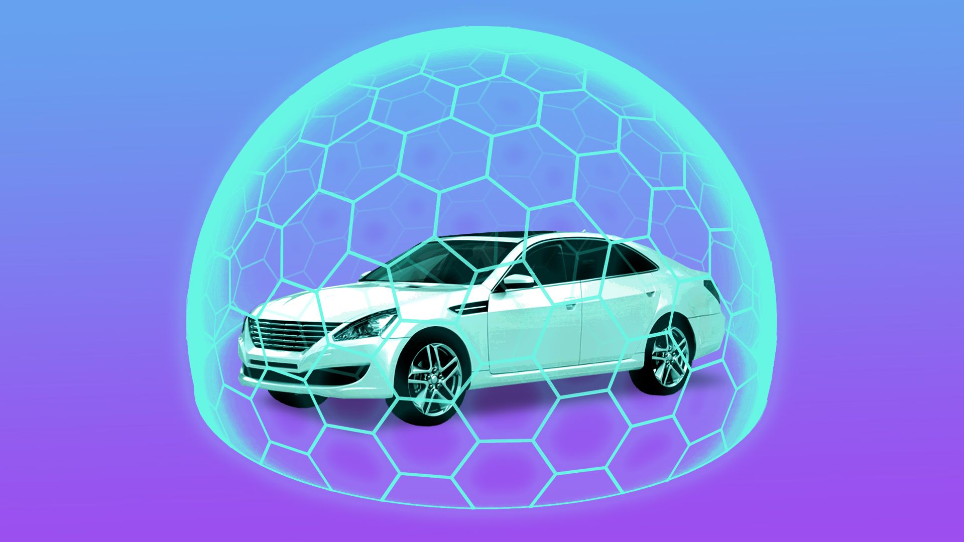 Illustration of car surrounded by artificial intelligence dome