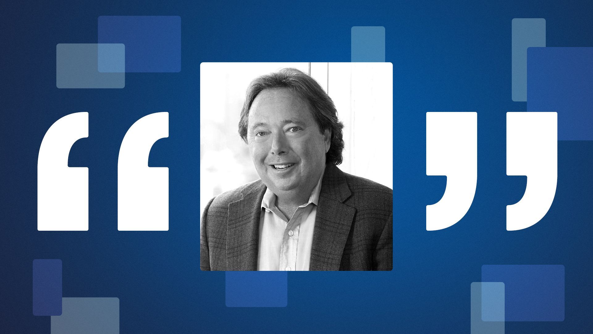 Photo illustration of Richard Gelfond surrounded by quotation marks and abstract shapes.