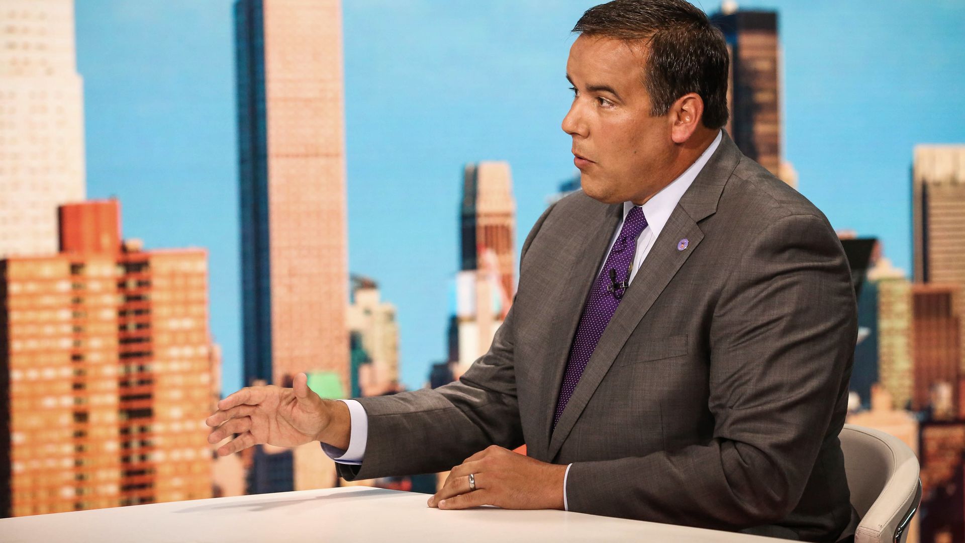 Columbus Mayor Andrew Ginther is seen on the set of a television interview. 