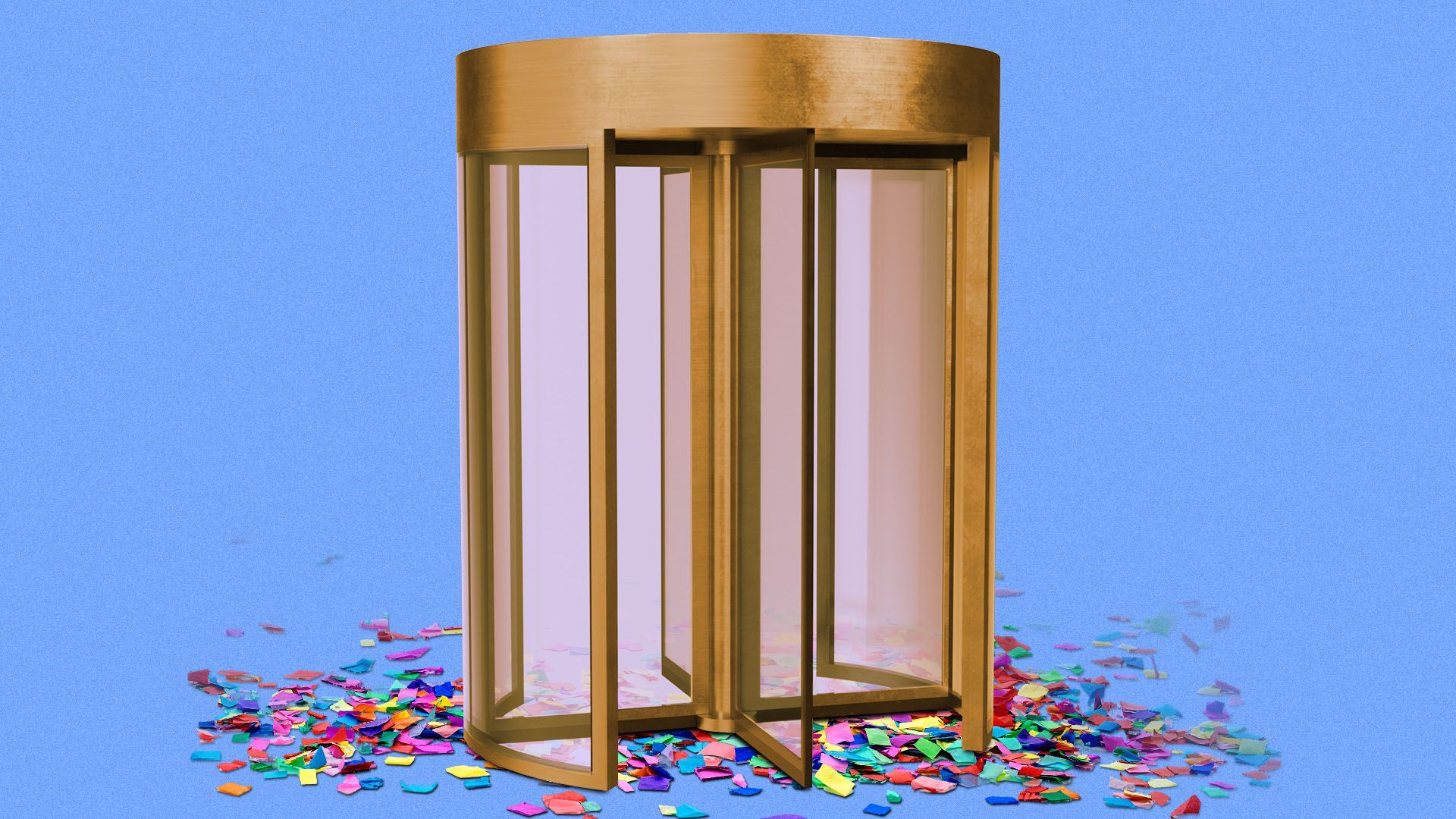 Illustration of a revolving with confetti around it