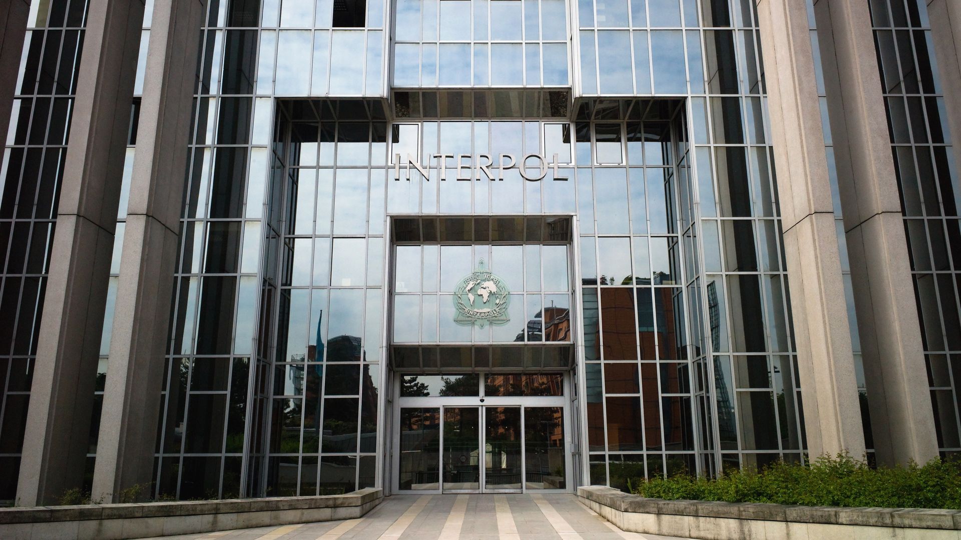 The entrance to Interpol headquarters.