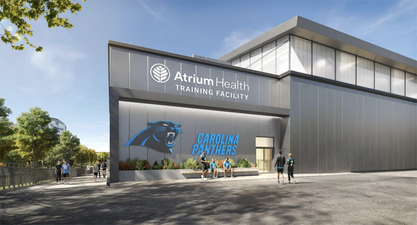 Rendering of  the outside of Atrium Health Training Facility. 