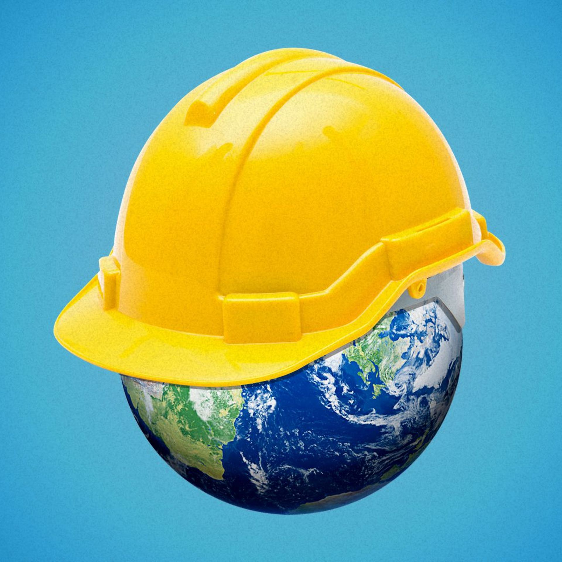 Illustration of a construction hat on Earth.