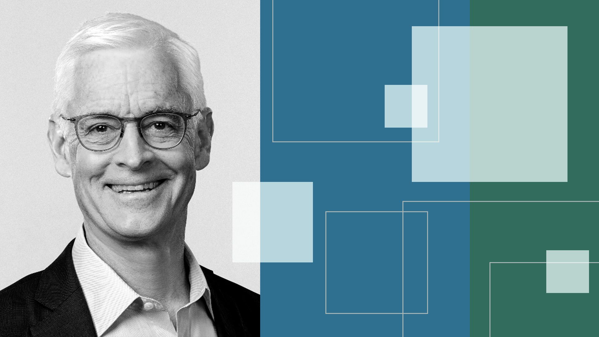 Photo illustration of Jim Rossman surrounded by abstract shapes. 