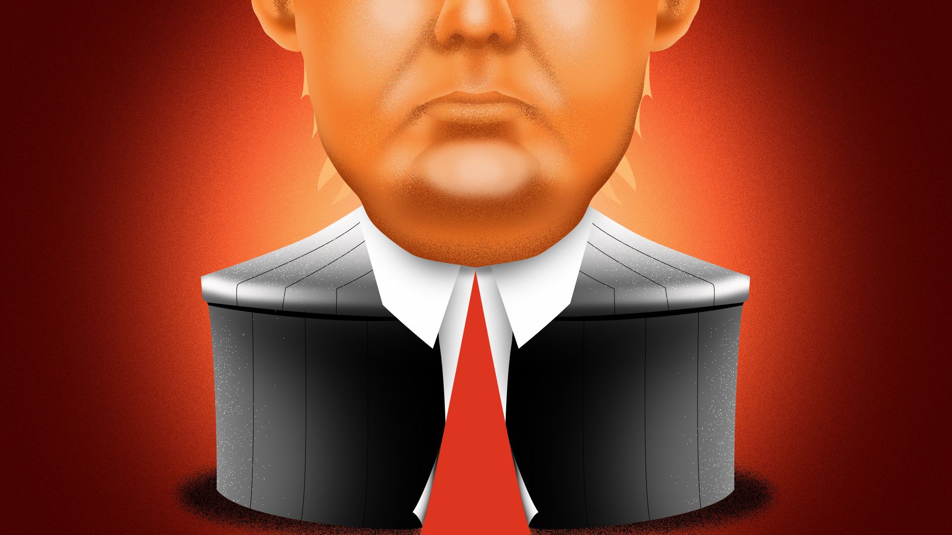 Illustration of President Donald Trump in the form of a small tent with his tie serving as the tent's opening
