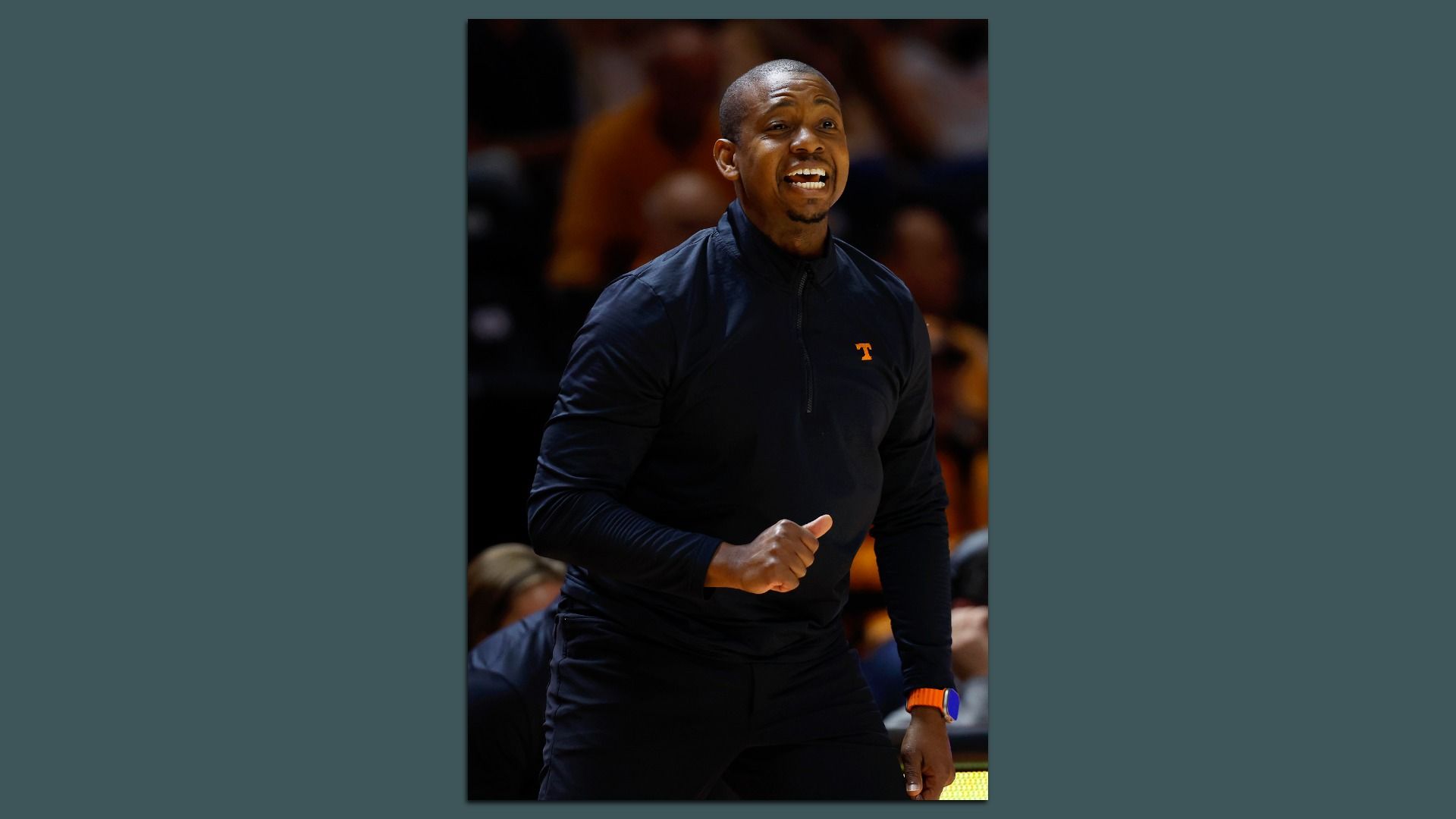 KNOXVILLE, TENNESSEE - DECEMBER 03: Associate Head Coach Justin Gainey of the Tennessee Volunteers reacts to a play during the first half against the Syracuse Orange at Thompson-Boling Arena on December 03, 2024 in Knoxville, Tennessee. (Photo by Johnnie Izquierdo/Getty Images)
