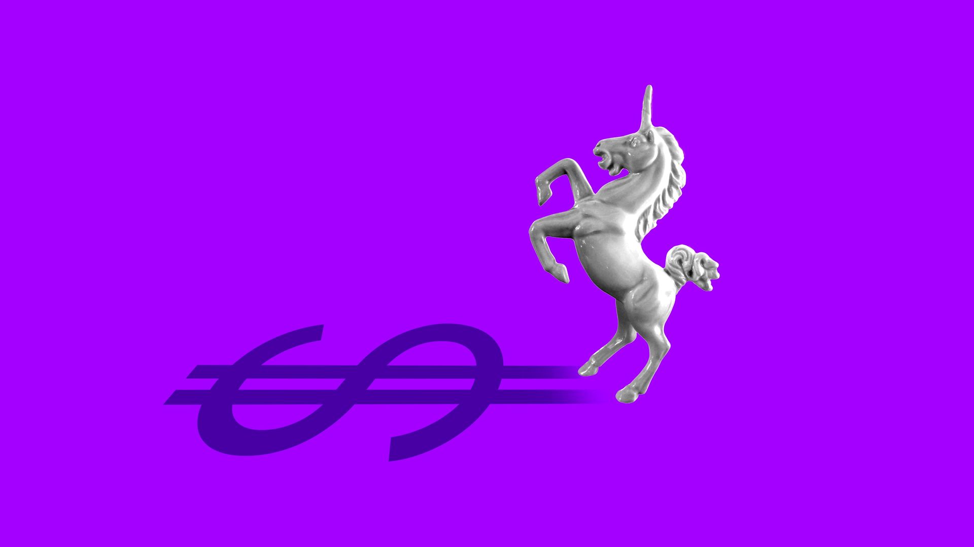 Illustration of a unicorn whose shadow is a dollar sign