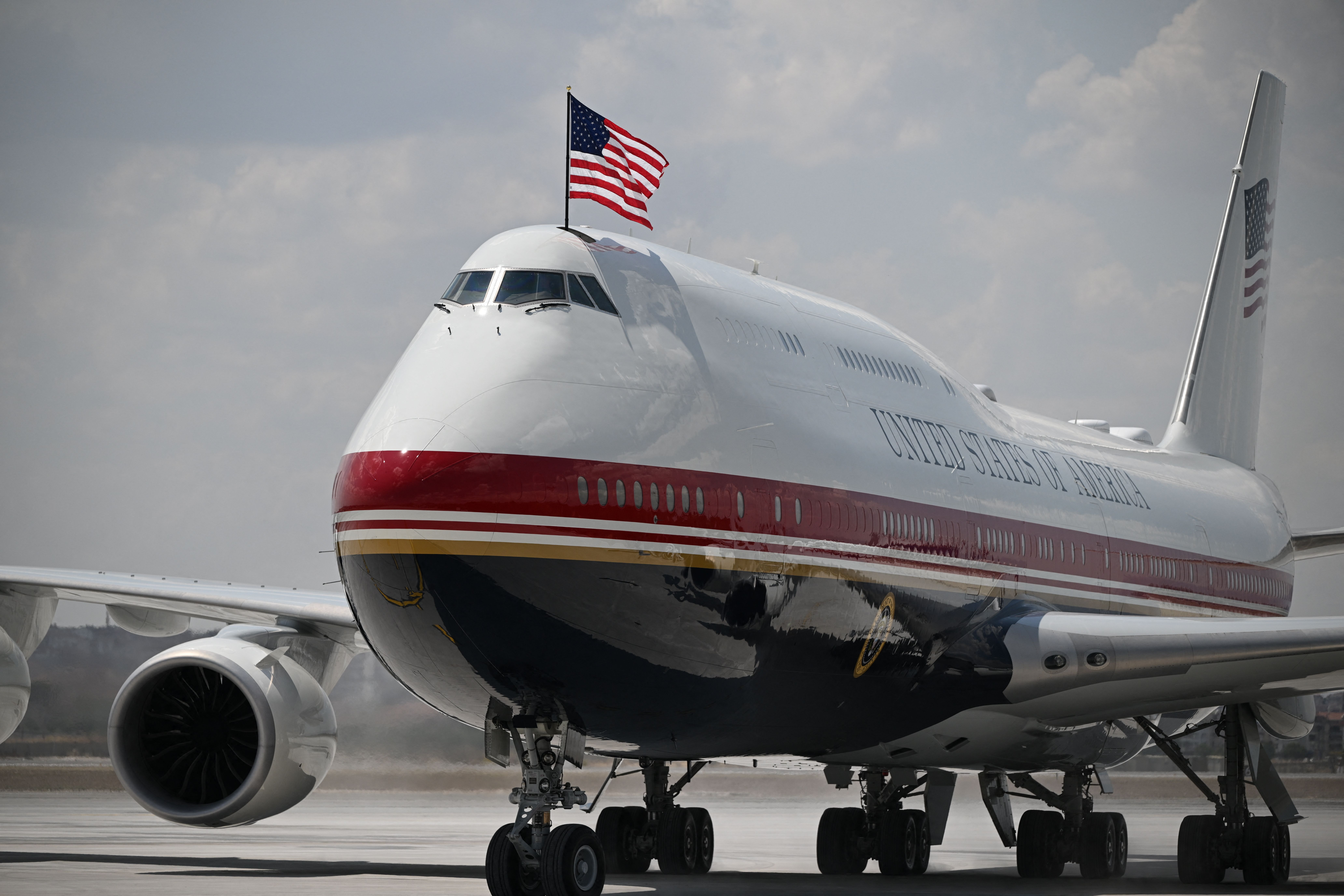 Air Force One lands at Etimesgut Air Base in Ankara, Turkey.
