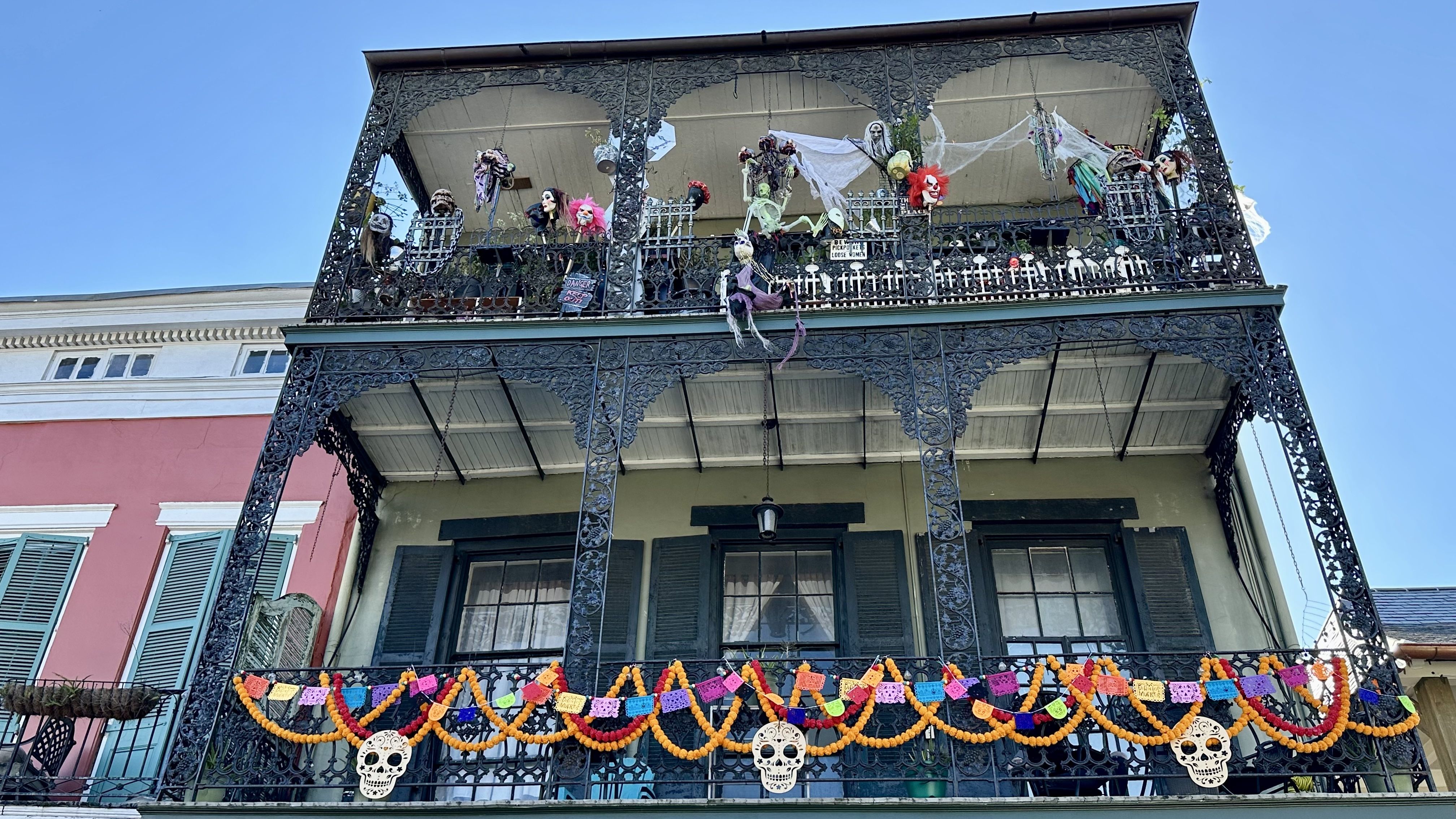 Image shows a Day of the Dead decorations on a home.
