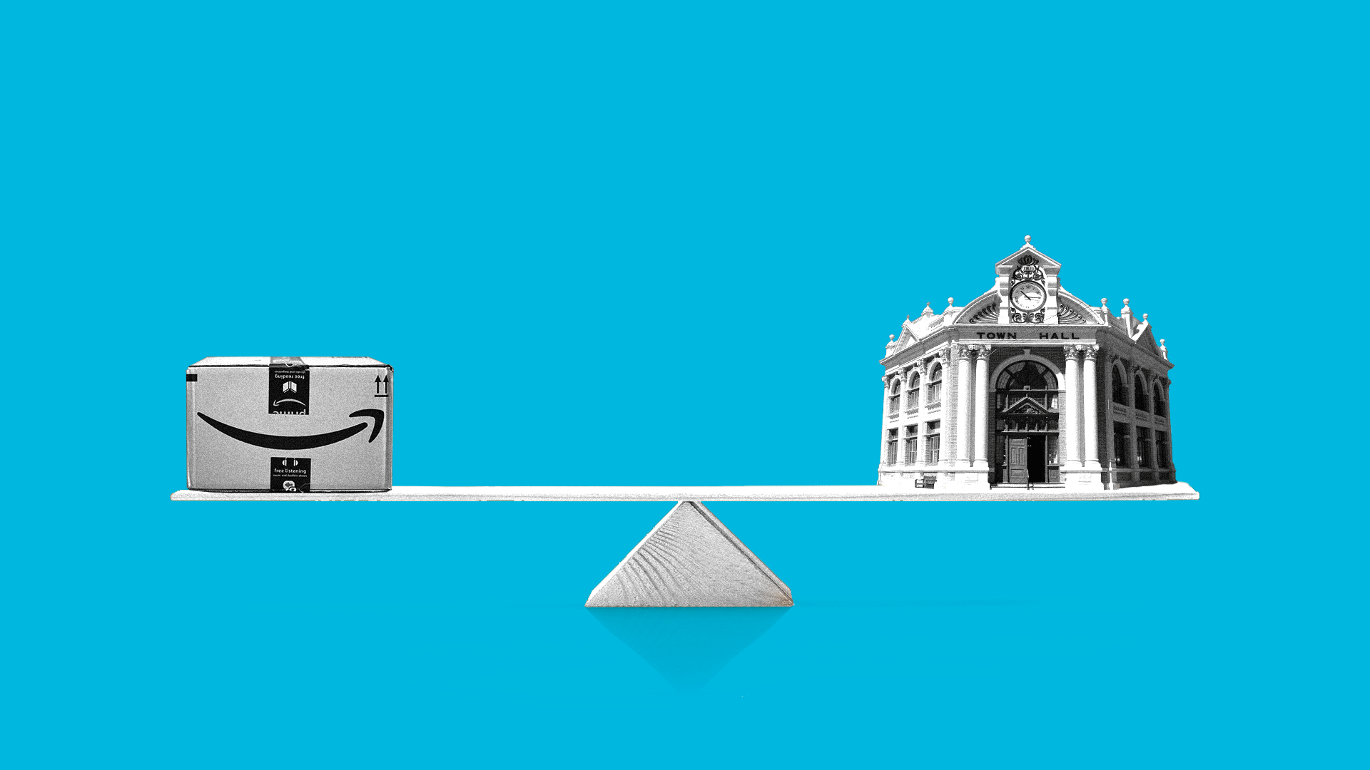 An illustration showing Amazon and government as balanced on a scale