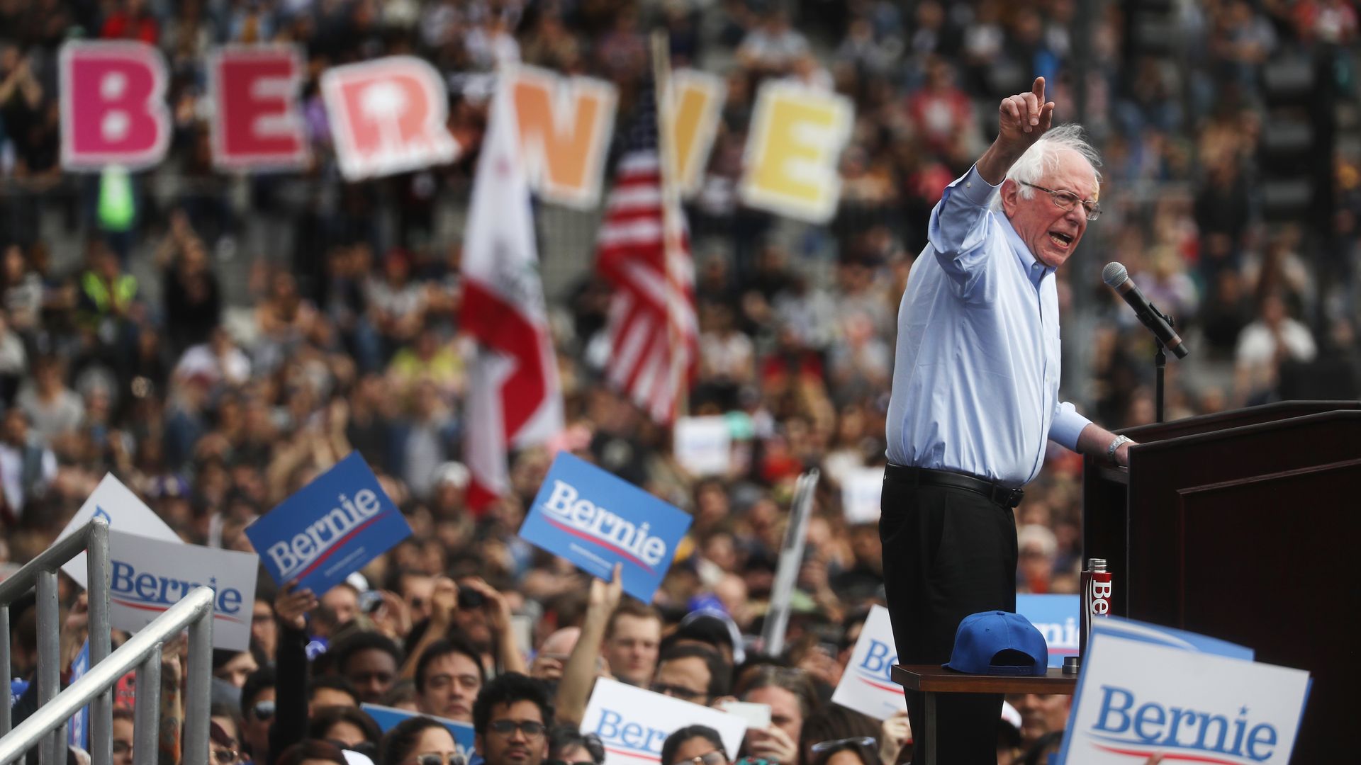 2020 Democratic presidential candidate, Sen. Bernie Sanders (I-Vt.) at a campaign rally last month in California. 