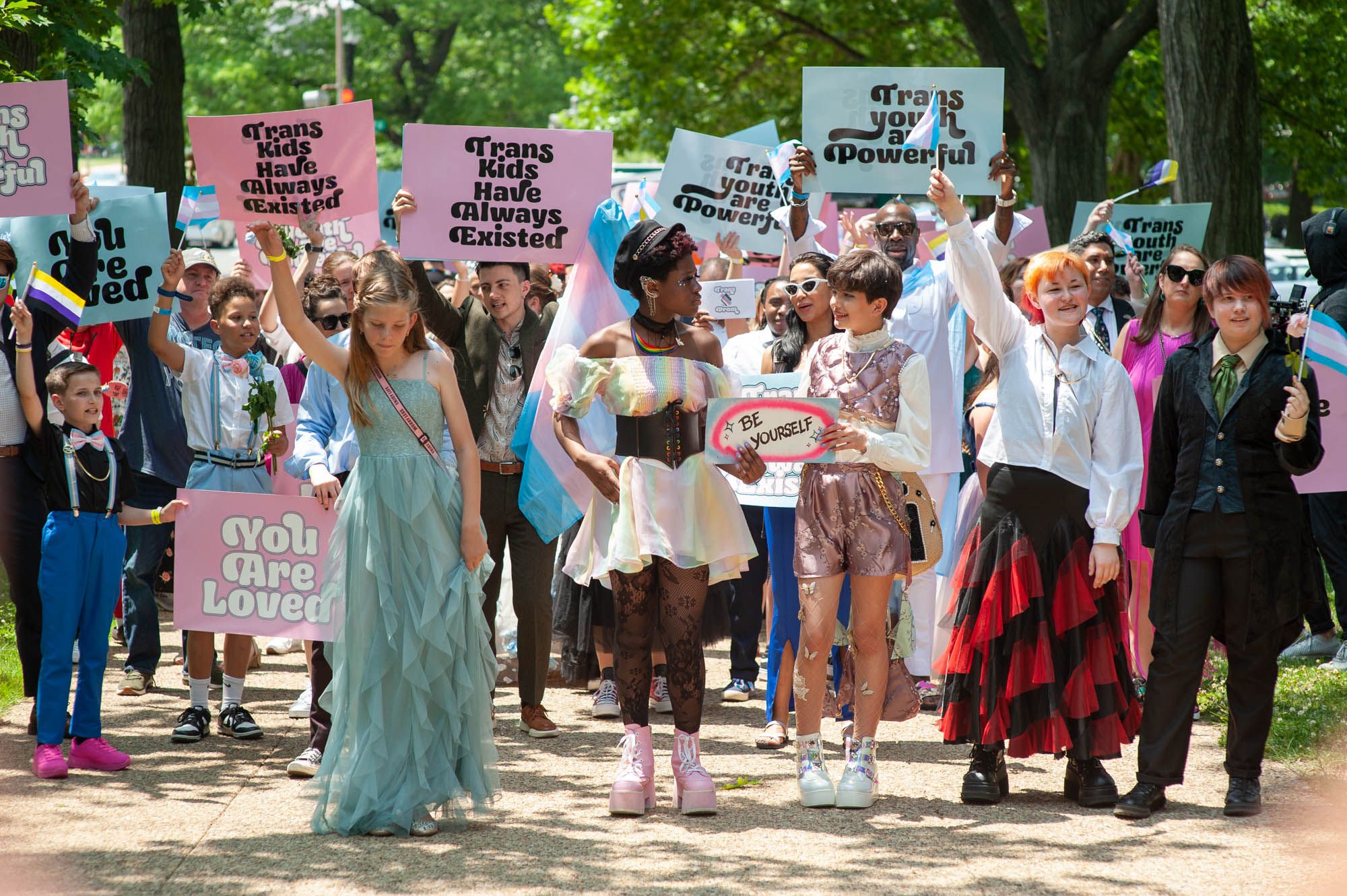 Youths march in a parade after the Trans Youth Prom in Washington D.C. on May 22, 2023.
