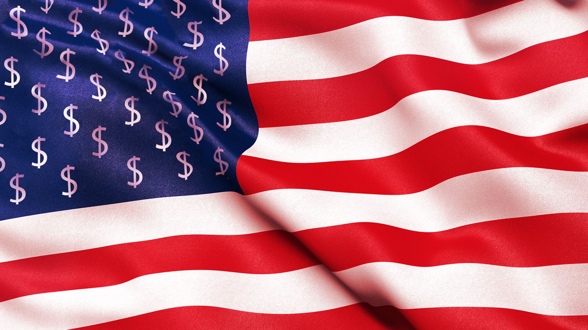 Illustration of the United States flag with the stars replaced by dollar signs.