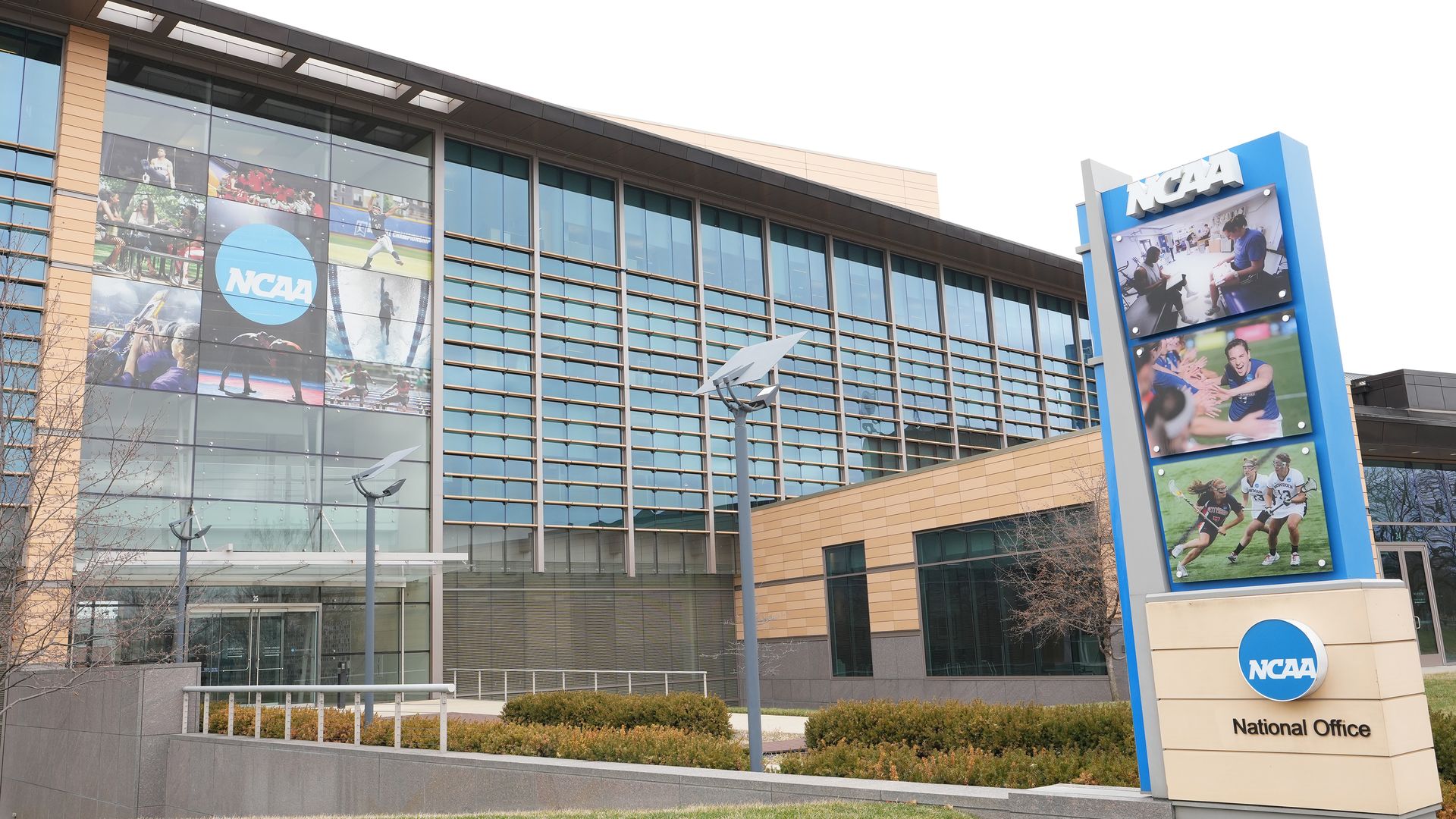 The outside of the NCAA headquarters