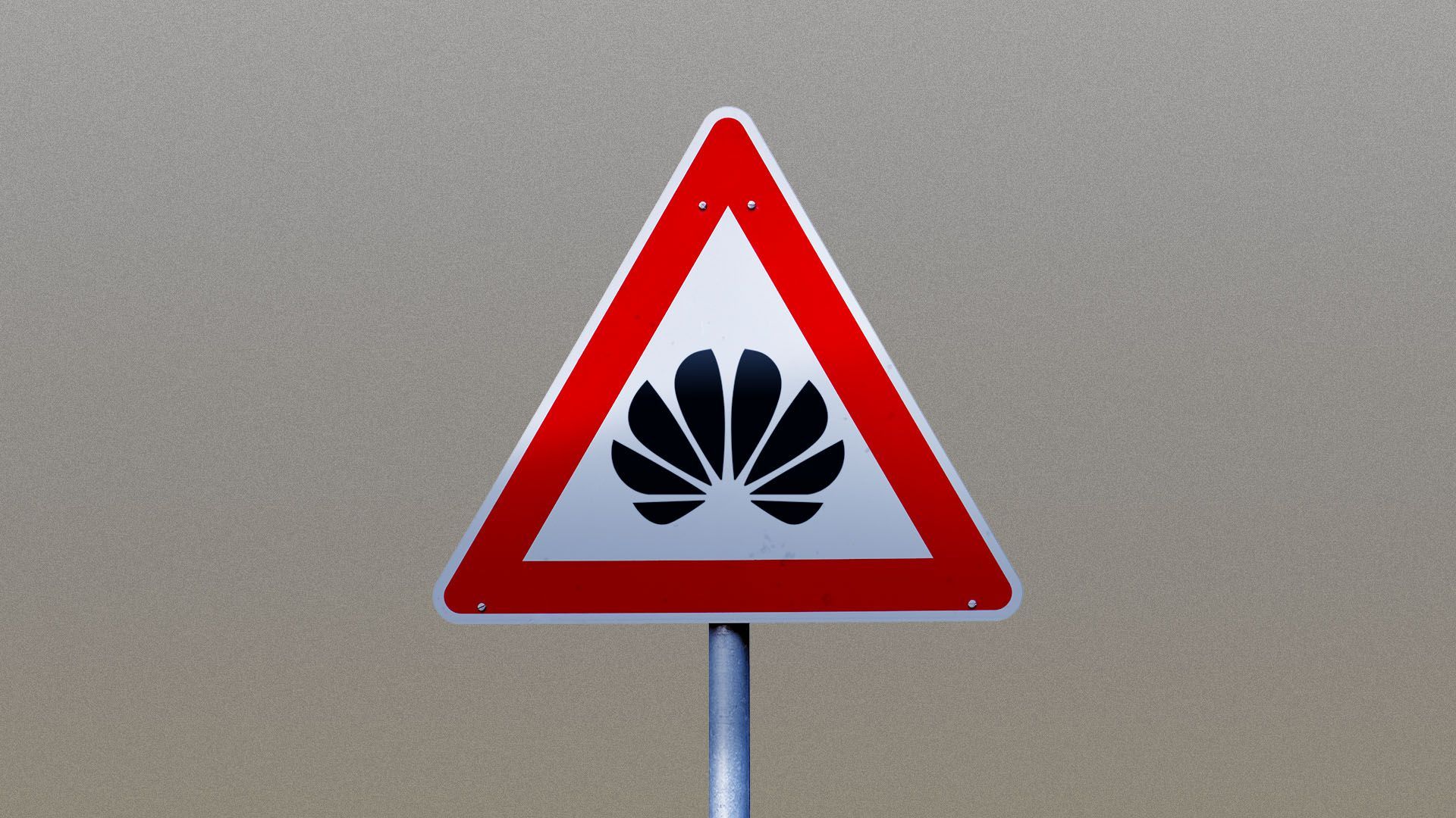 Illustration of a warning sign featuring the Huawei logo