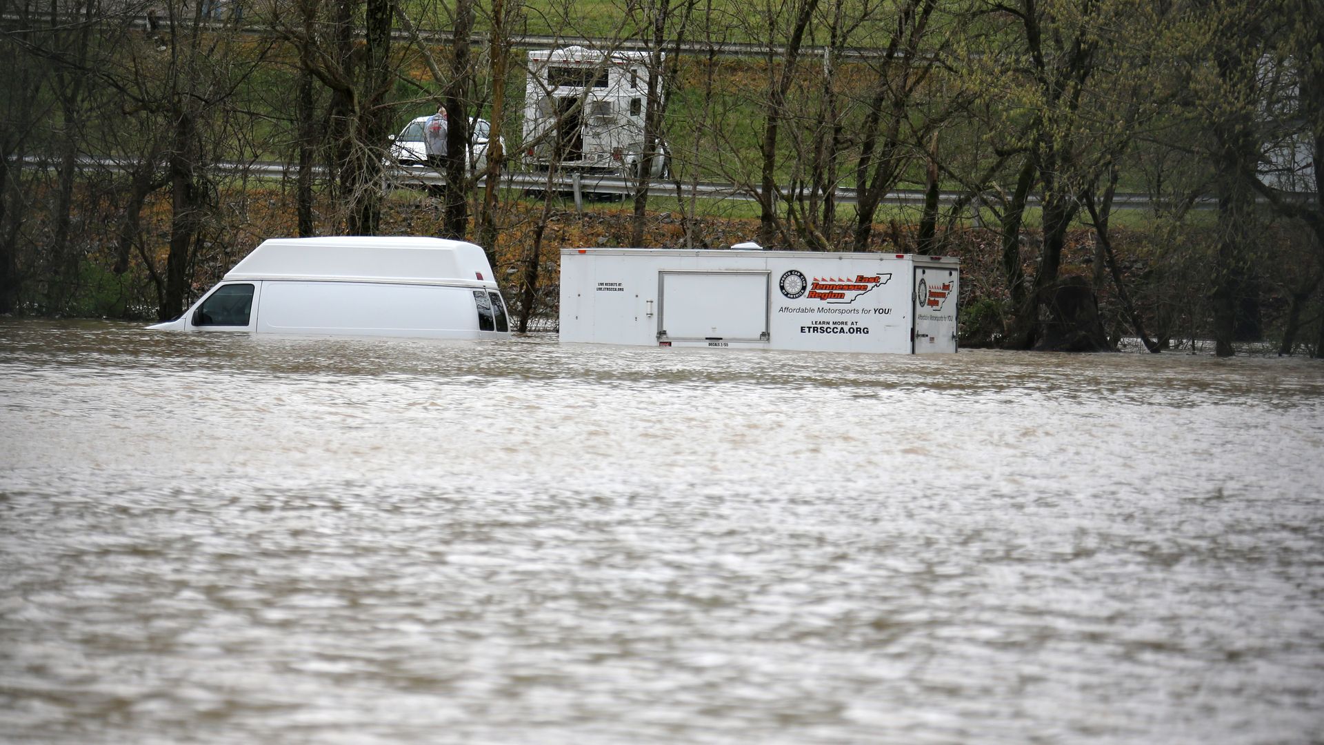  A van and trailer trapped in a parking lot due to local flooding during the weekend of the Food City Dirt Race on March 28, 2021 at Bristol Motor Speedway in Bristol, TN. 