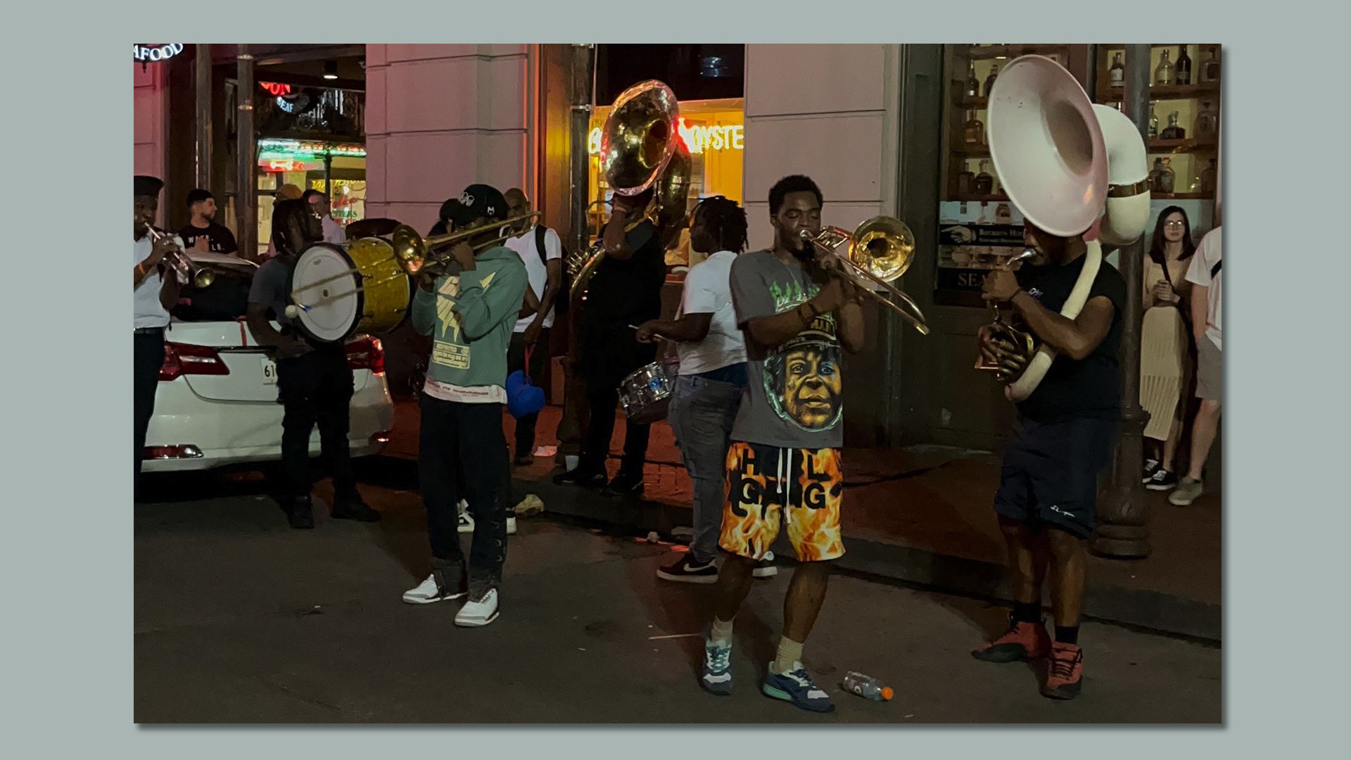 A street band performing in New Orleans.