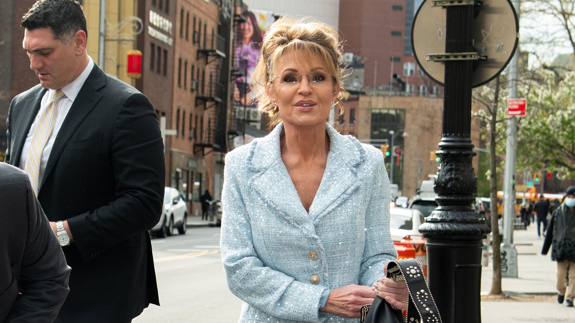 NEW YORK, NY - APRIL 21: Sarah Palin is seen arriving to the U.S. District Court in downtown Manhattan on April 21, 2025 in New York City. (Photo by BG048/Bauer-Griffin/GC Images)