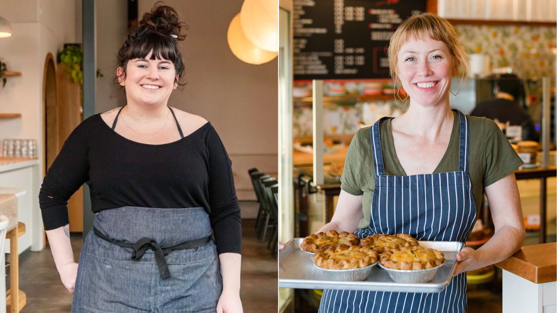 A photo of two people standing facing the camera and smiling.