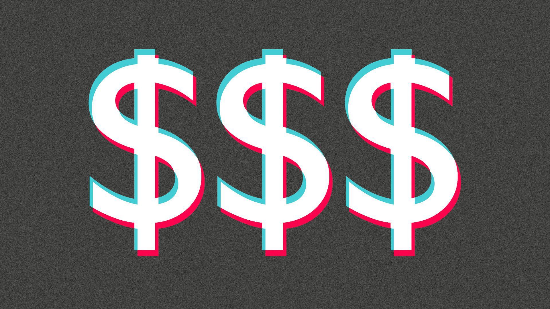 An illustration of dollar signs that look like the tiktok logo