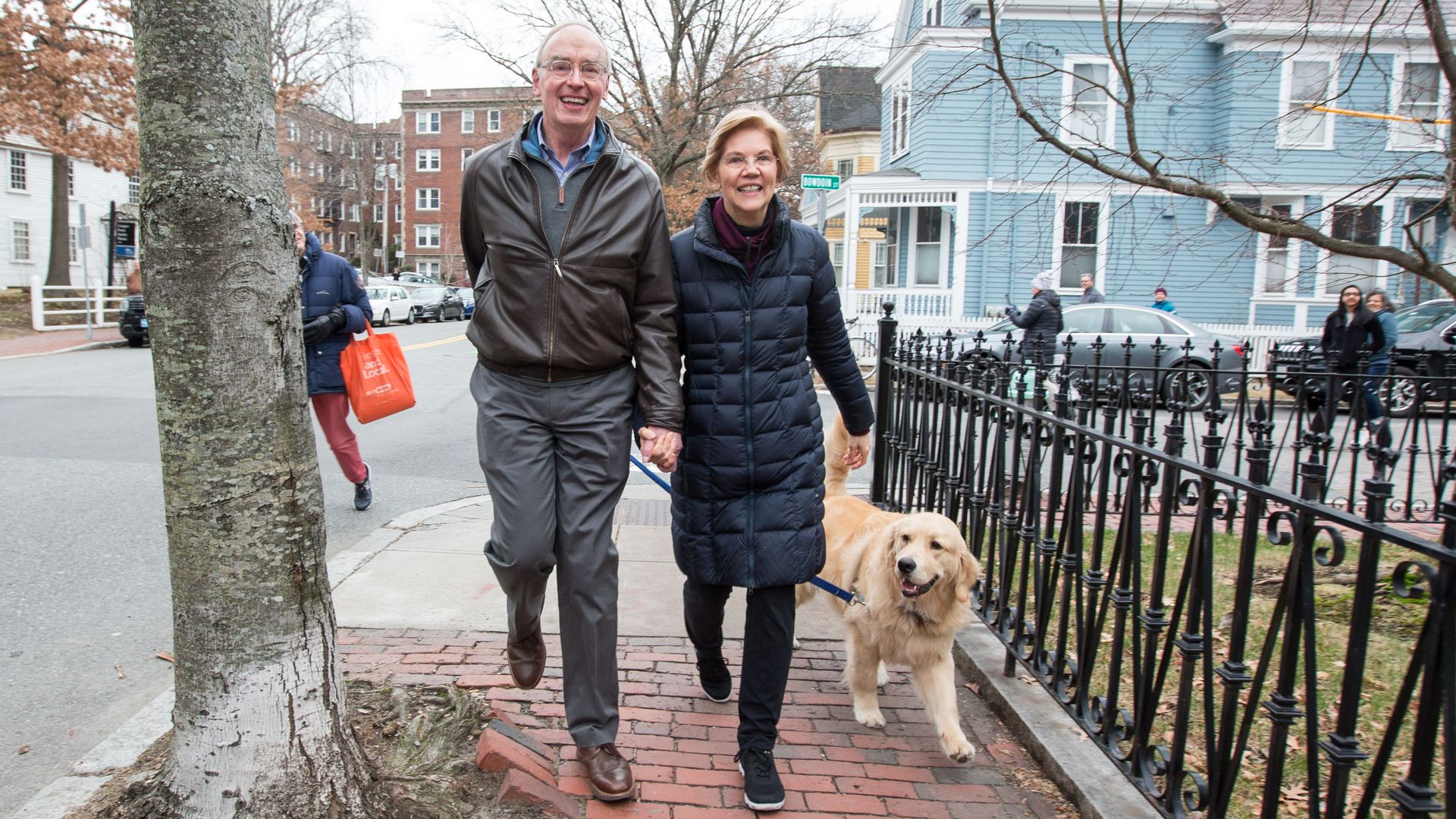 Sen. Elizabeth Warren (D-Mass), her husband Bruce Mann and dog Bailey.