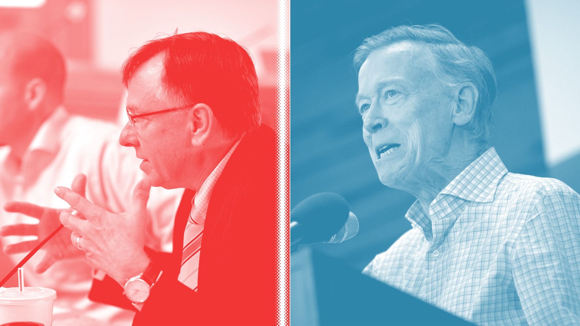 Mark Baisley, left, and John Hickenlooper, right.