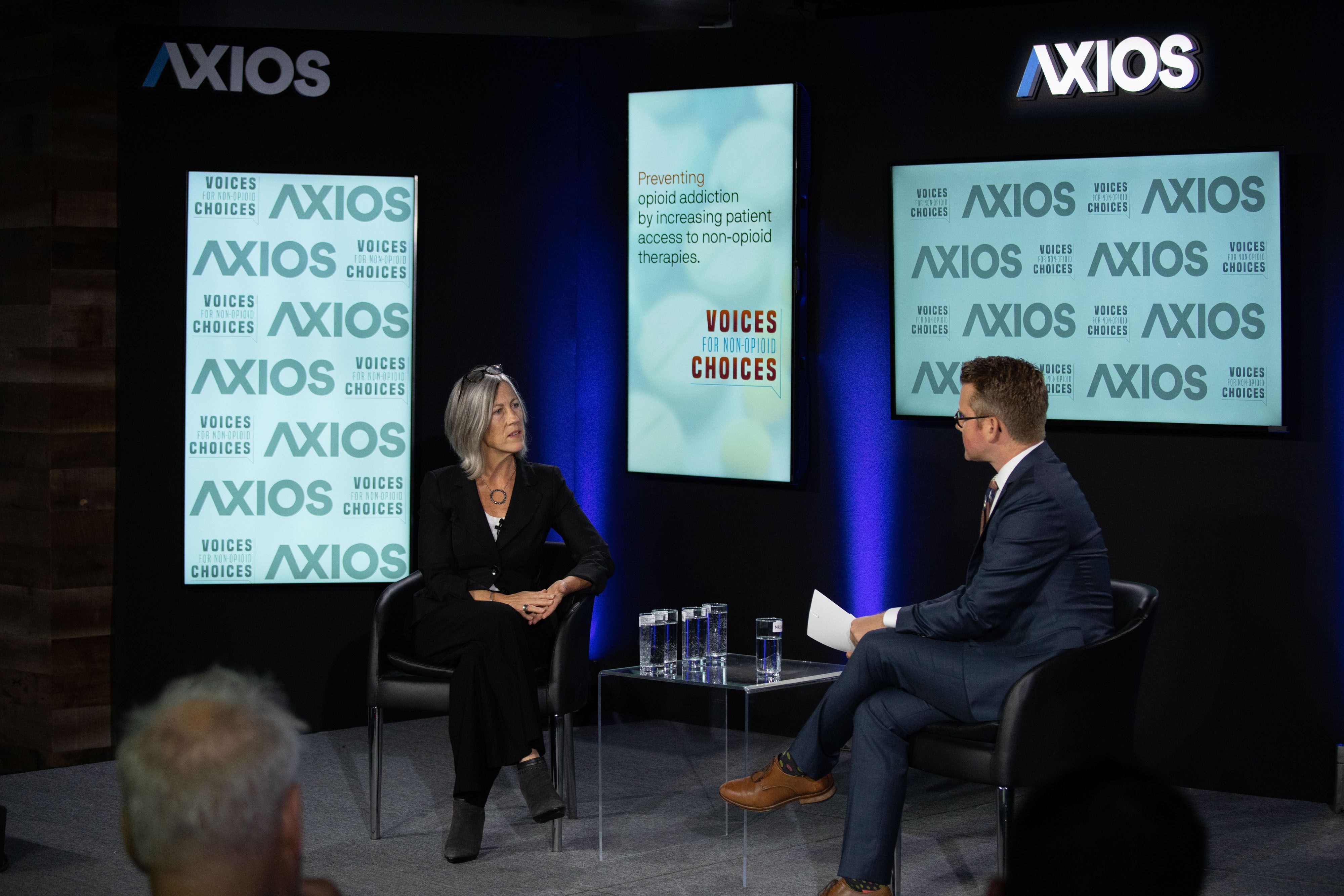 Dr. Marian Sherman discussing her work as an anesthesiologist on the Axios stage. 