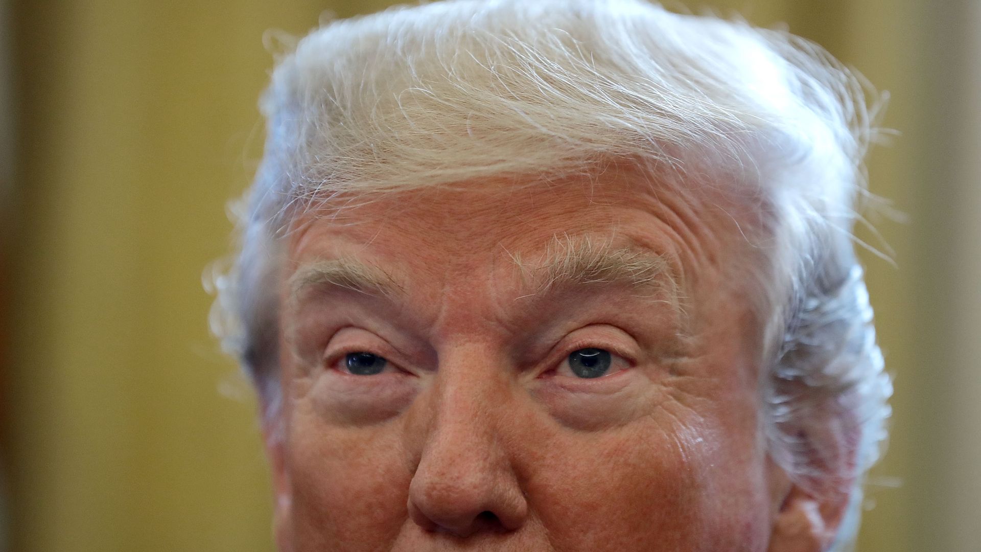 Trump delivers remarks, eyebrows raised.