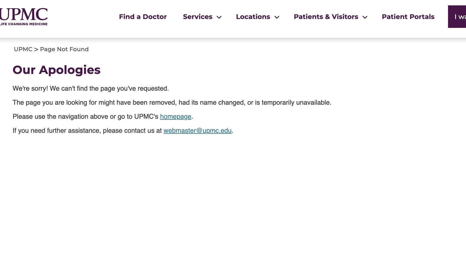 A broken link to a UPMC website