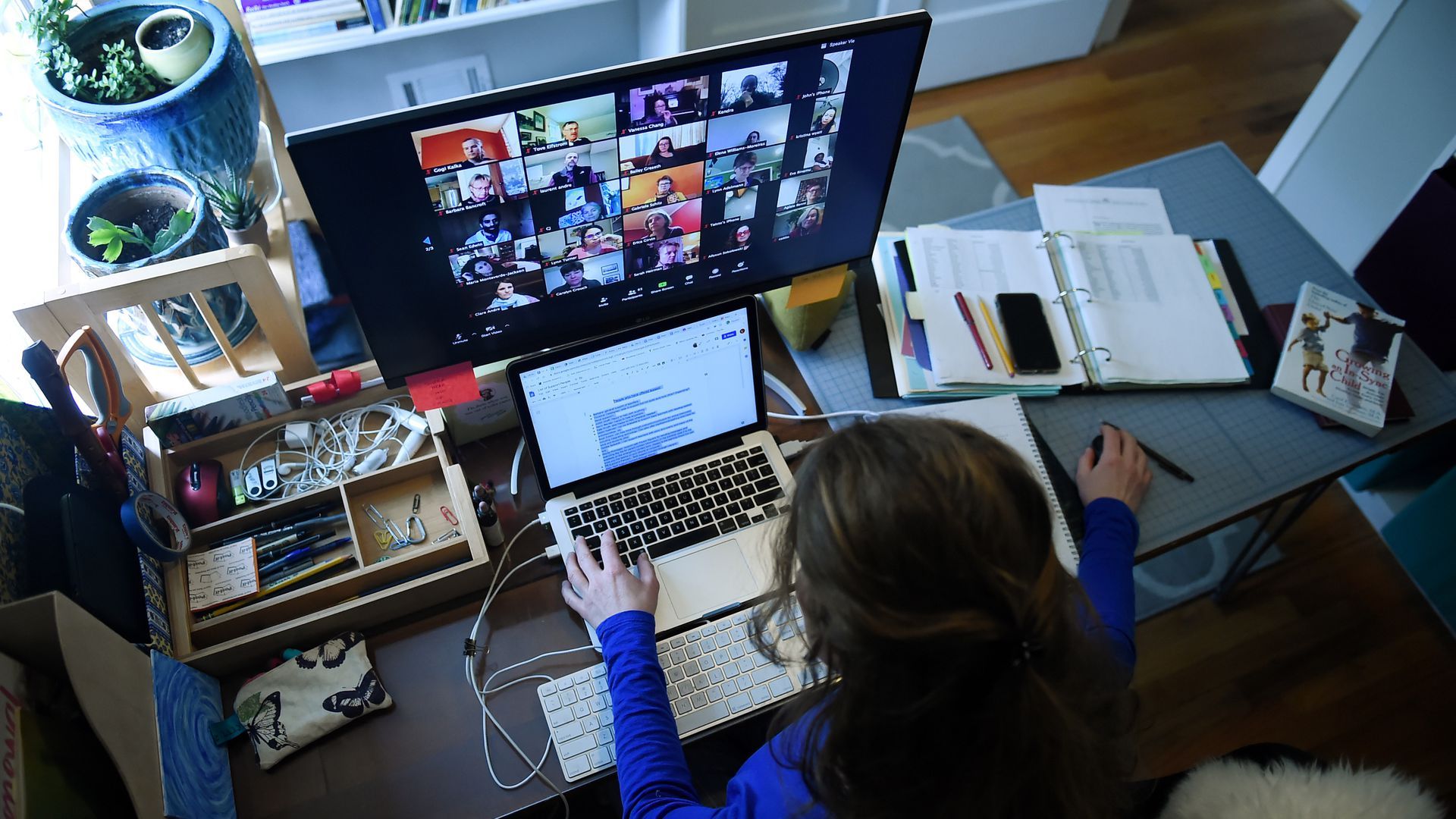 Lauryn Morley, a lower school substitute teacher for the Washington Waldorf School in Bethesda, Maryland, works from her home in Arlington, Virginia.