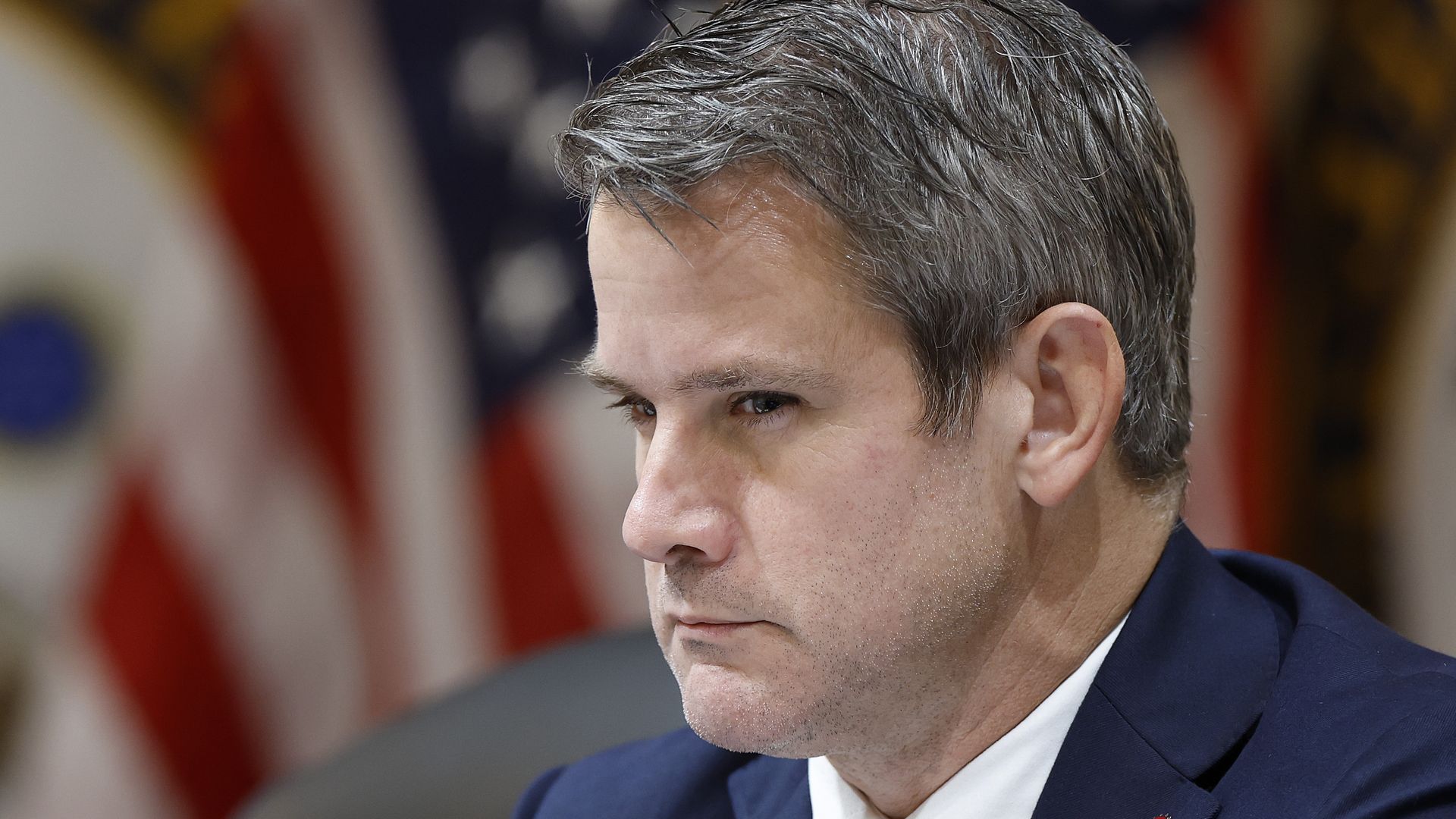 Rep Adam Kinzinger (R-IL) participates in the last meeting of the House Select Committee meeting.