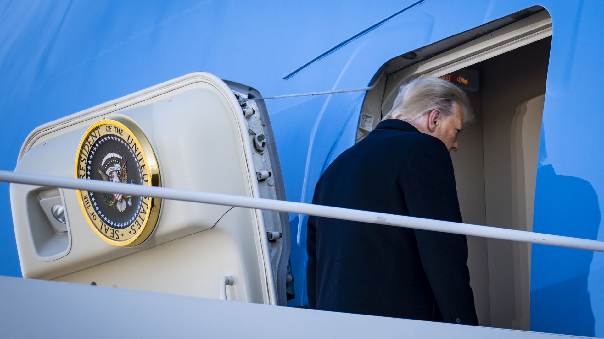 President Trump is seen boarding Air Force One for the final time.