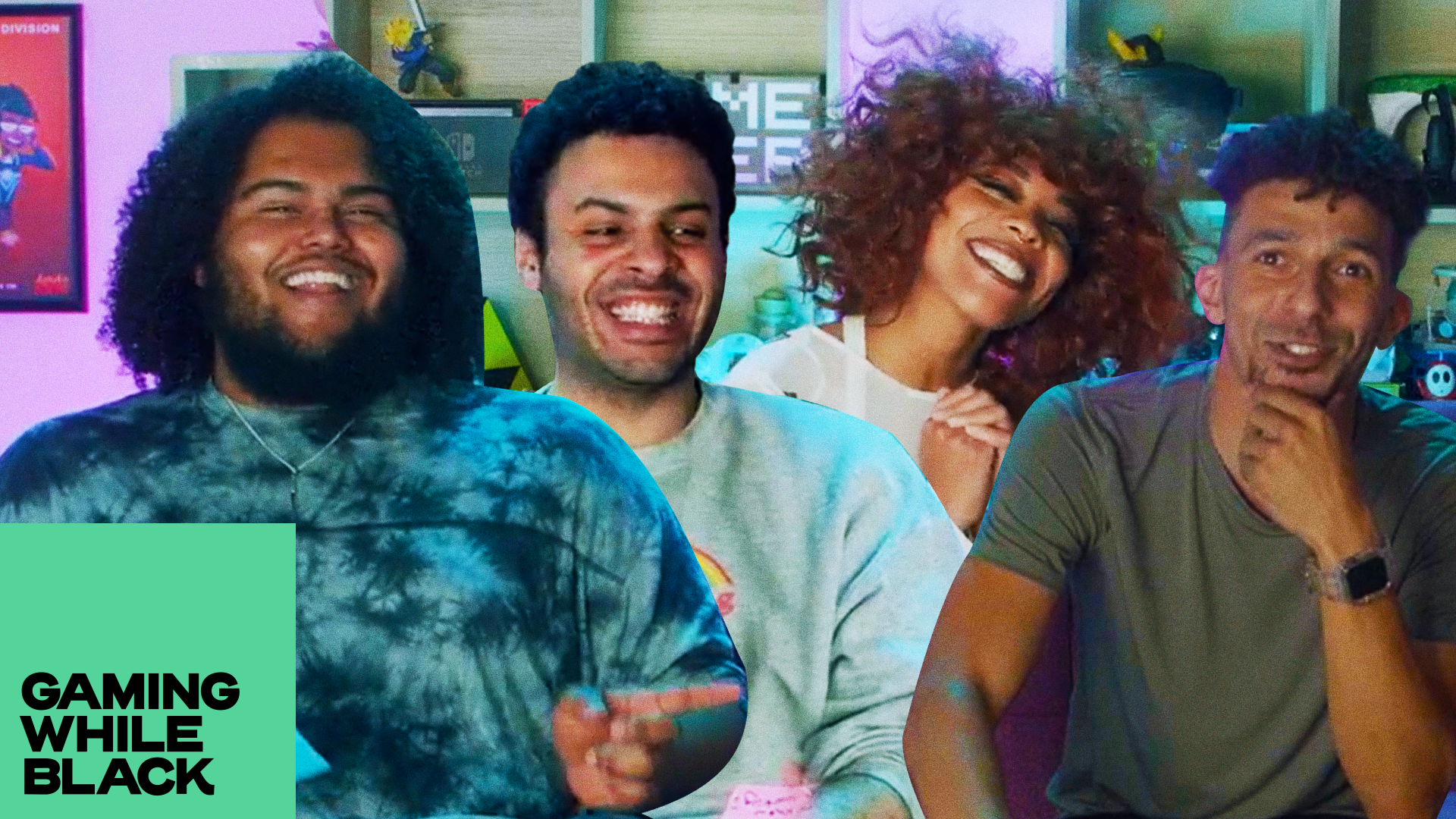 Photo of four people laughing