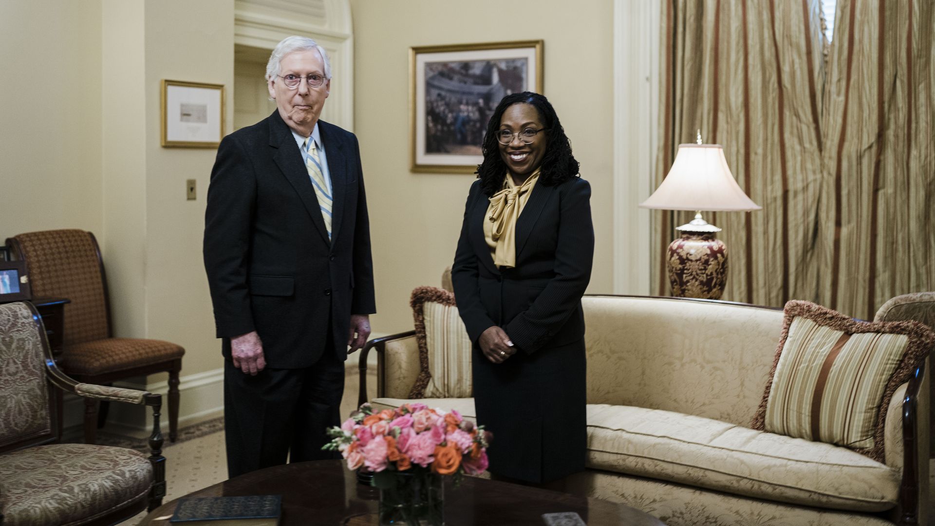 Judge Ketanji Brown Jackson is seen with Senate Minority Leader Mitch McConnell as she made her Hill rounds.