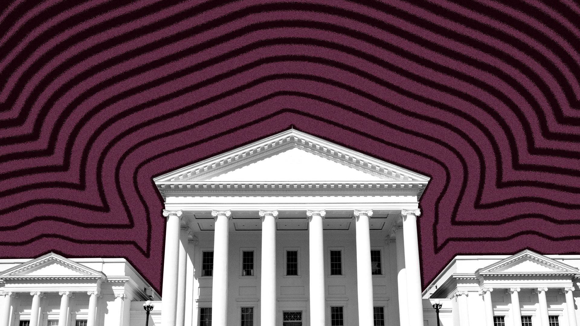 Illustration of the Virginia State Capitol with lines radiating from it.