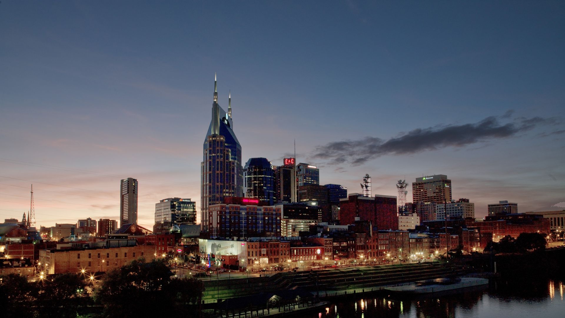 Aerial night skyline of Nashville, Tennessee, 2010. (Photo by Carol M. Highsmith/Buyenlarge/Getty Images)