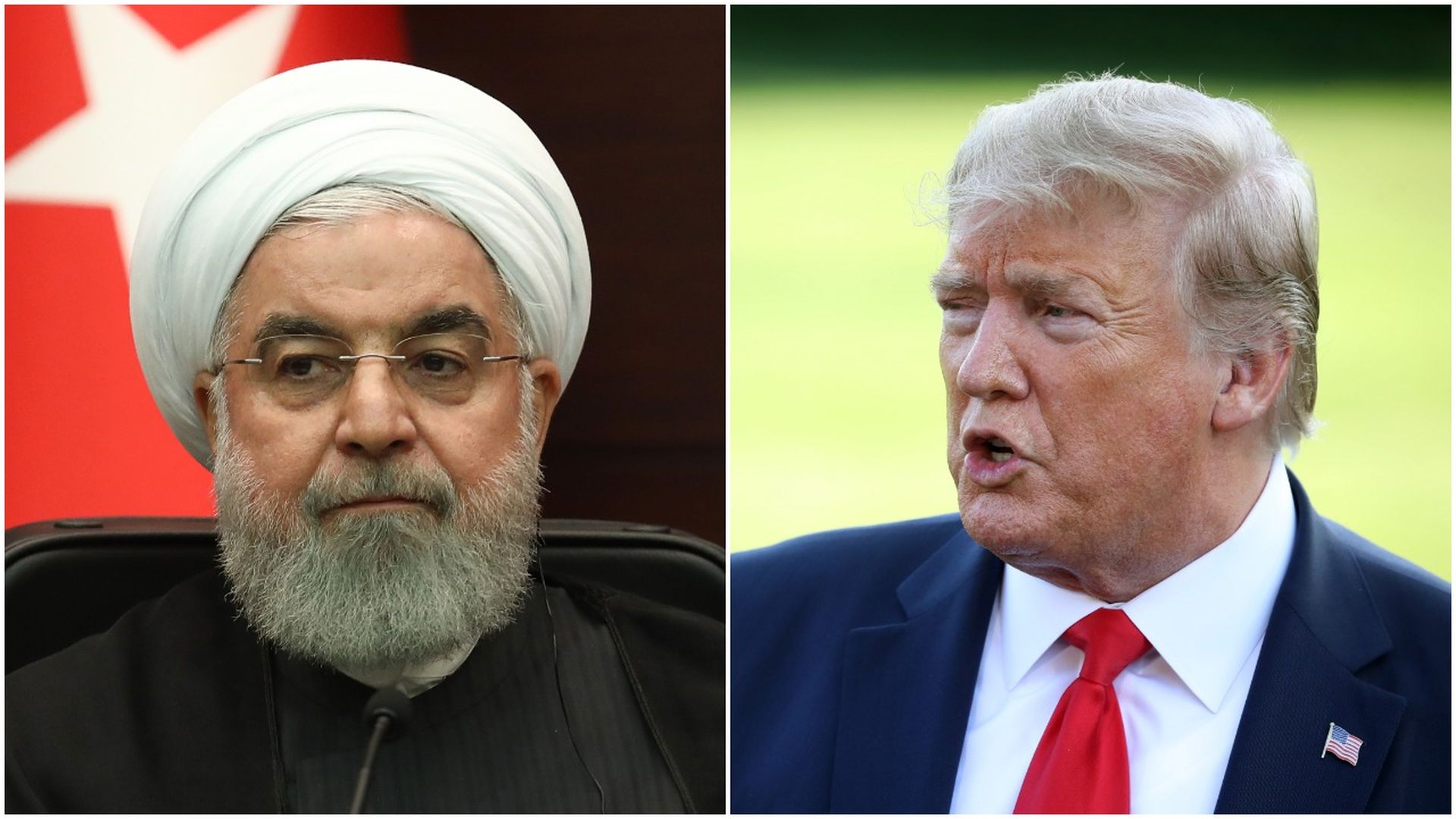Collage of Iranian President Hassan Rouhani and President Trump 