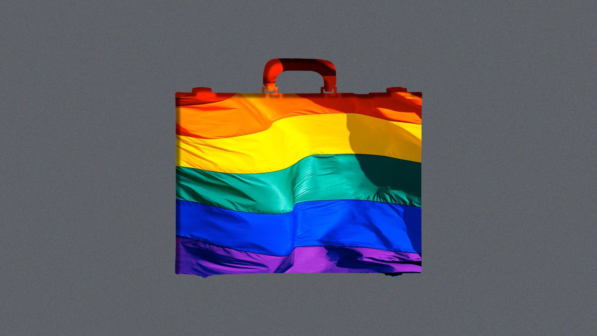 Illustration of the shape of a briefcase revealing a rainbow flag.